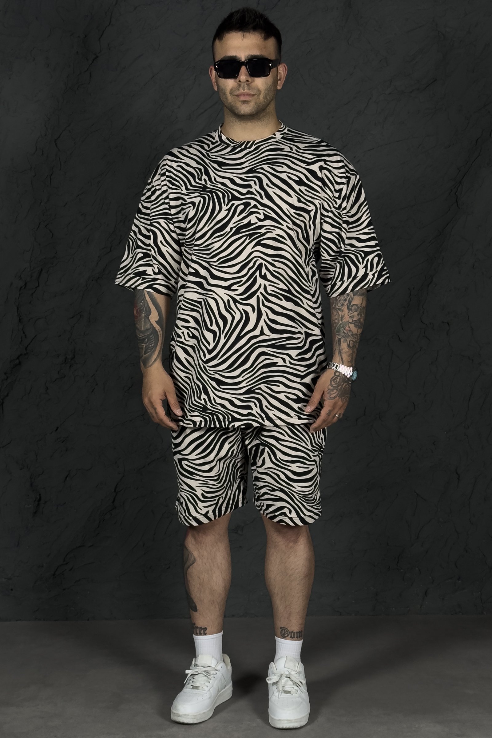 808 Zebra Desen Oversize Oversize Takım