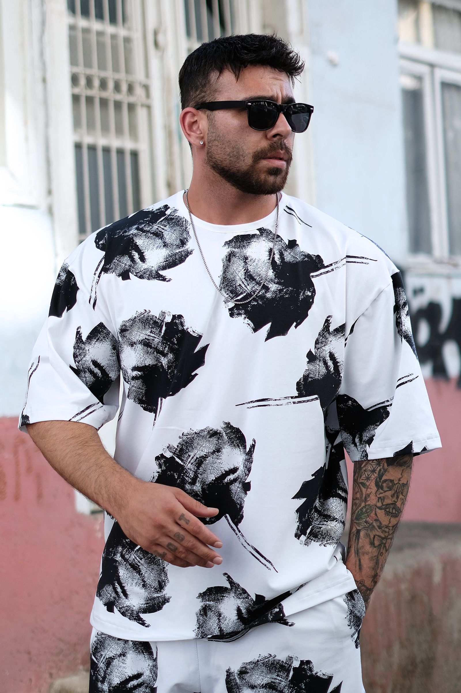 808 Fırça Efektli Oversize Tişört