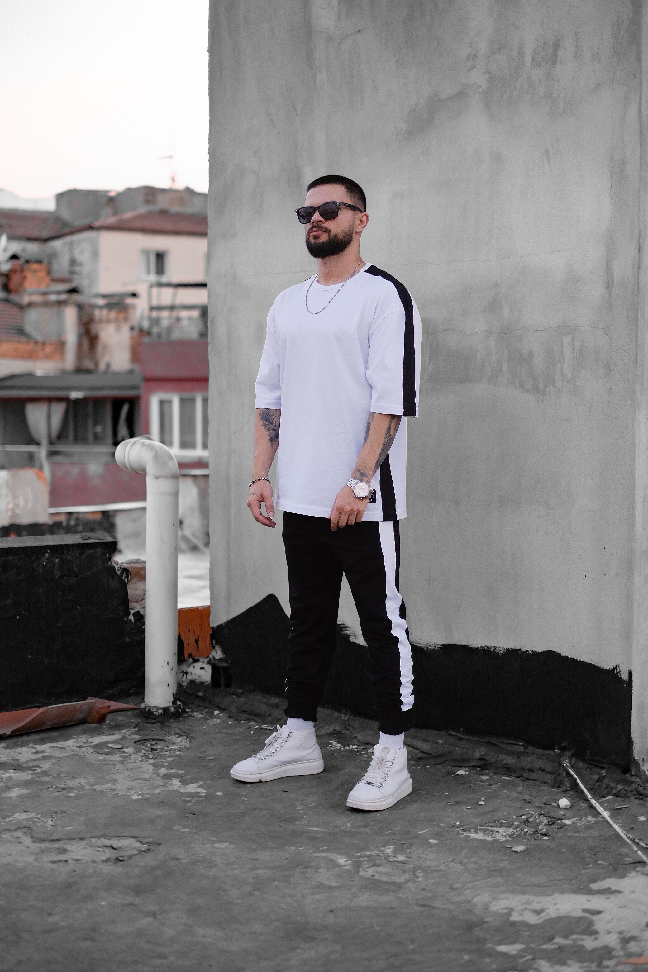808 Şerit Kontrast Oversize Tişört