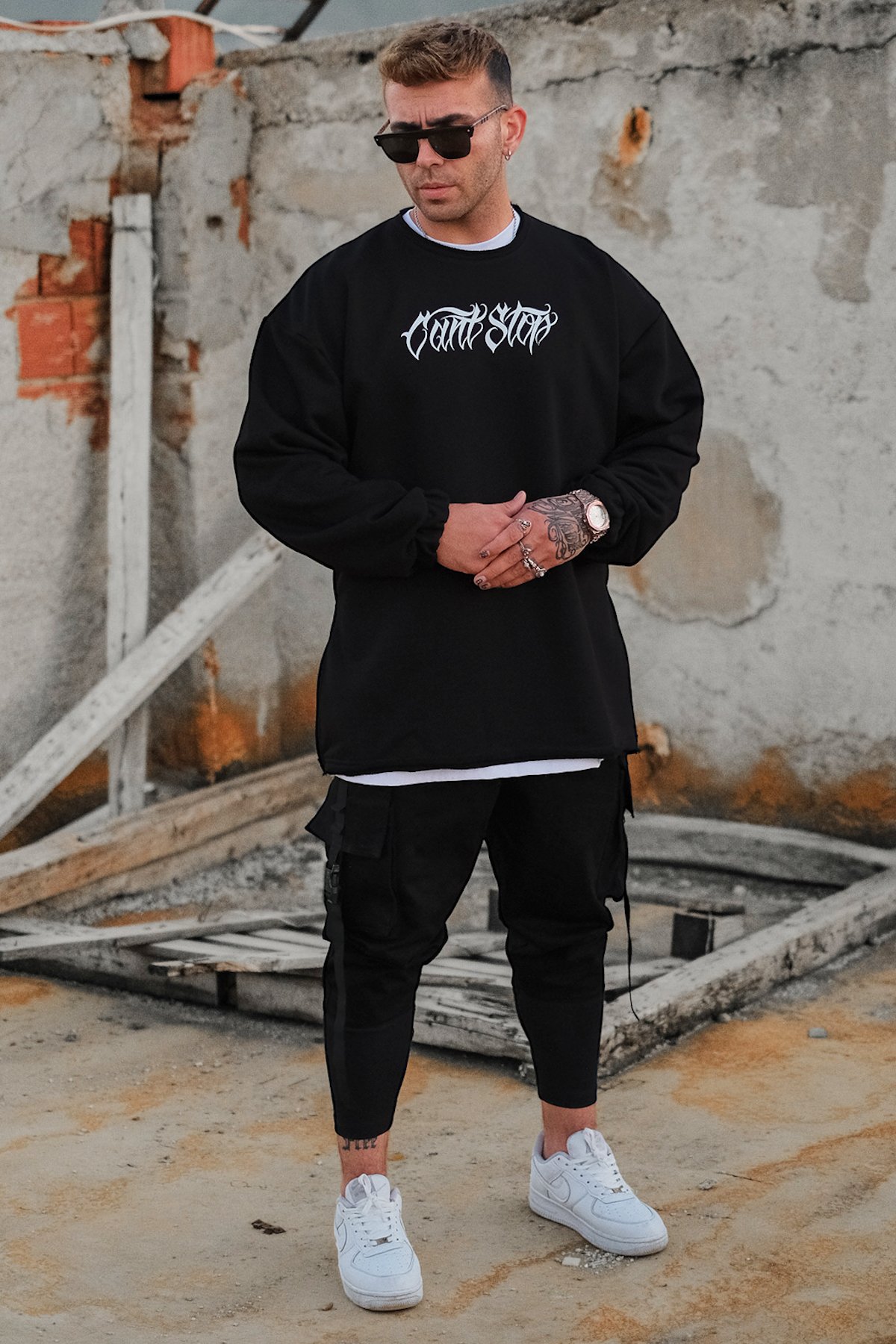 808 Can't Stop Oversize Fermuar Yırtmaç Sweatshirt