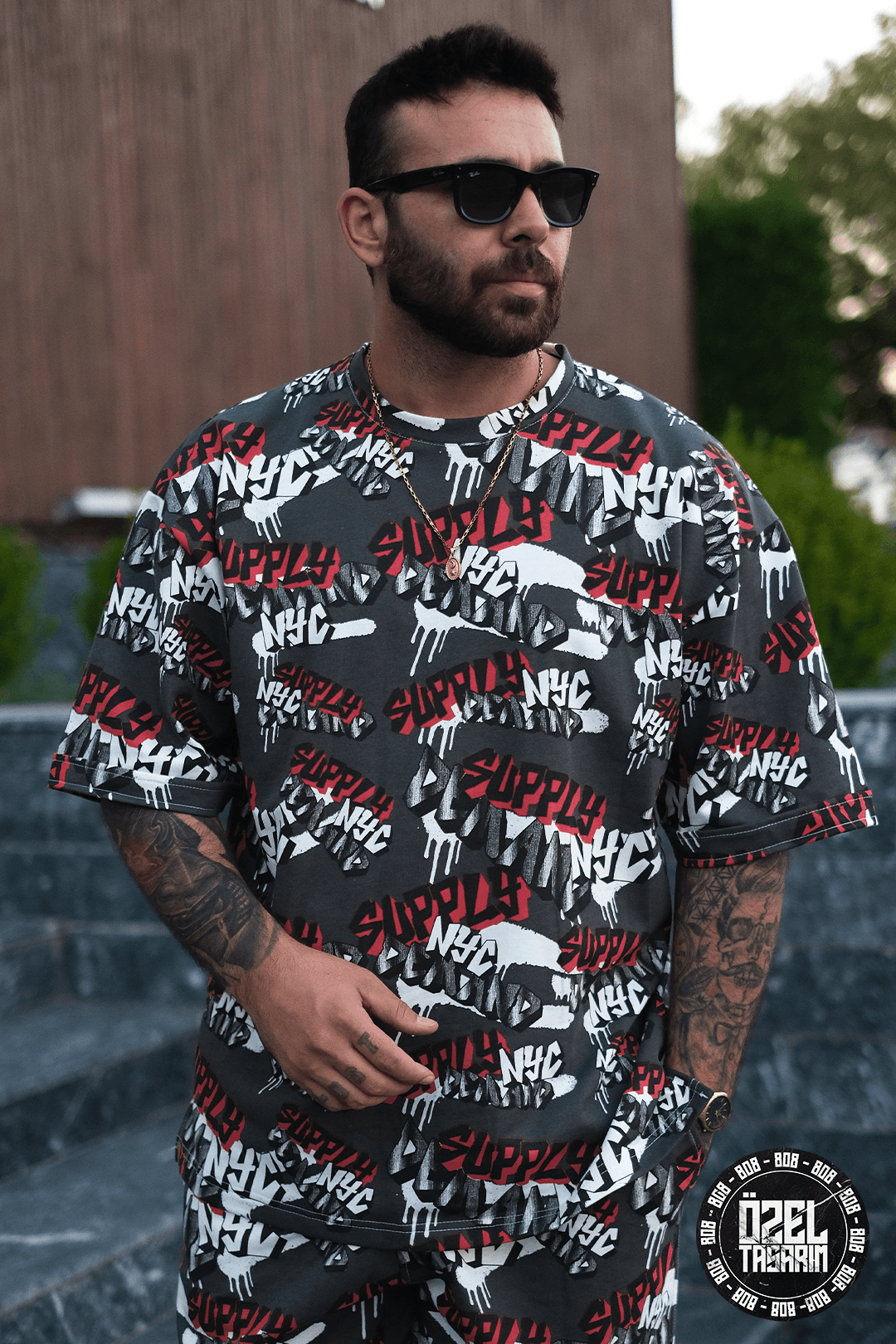 808 Grafiti Tag Desen Tok Oversize Tişört