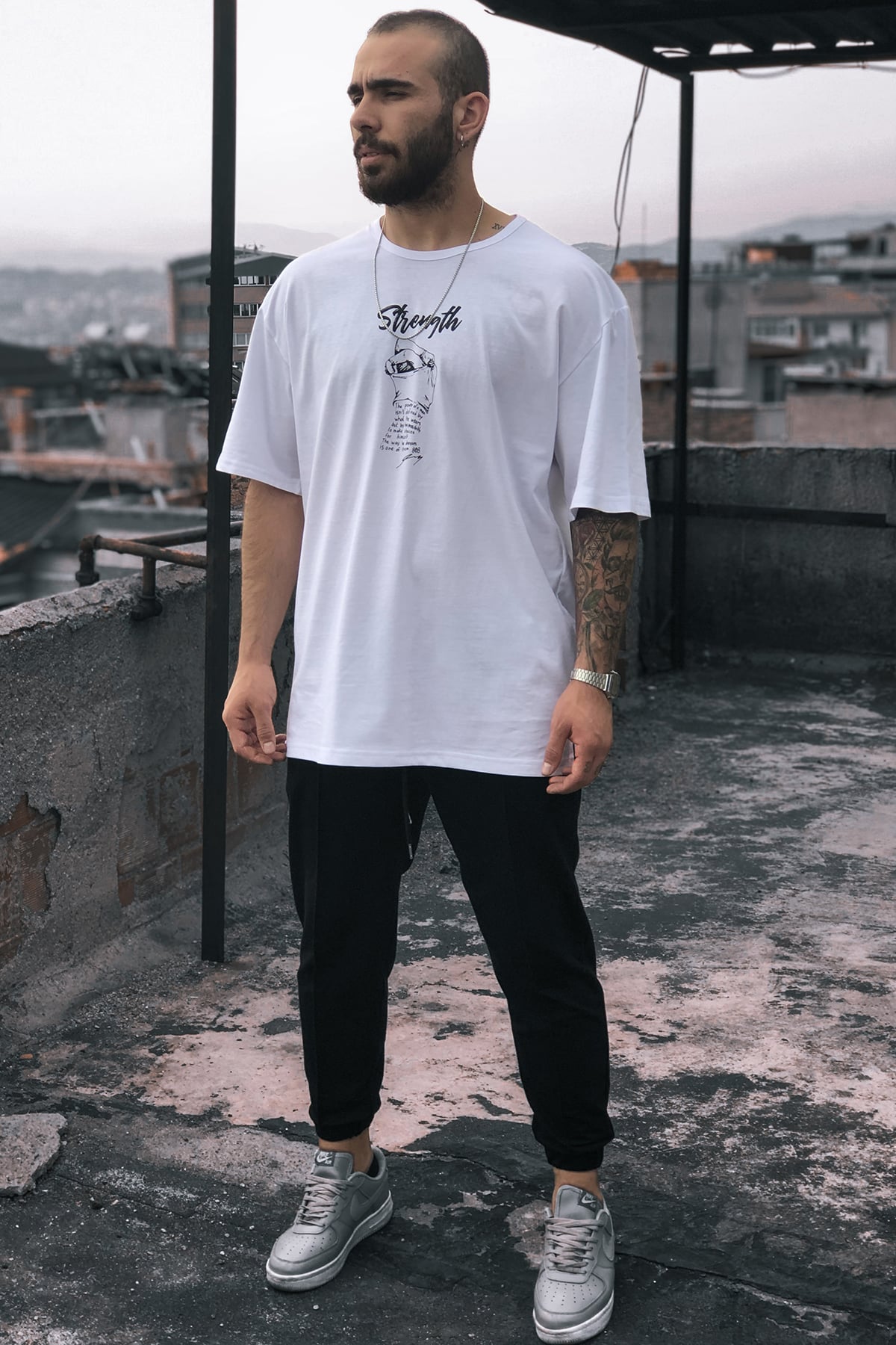 808 '' Strenght ''  Baskılı Oversize Tişört