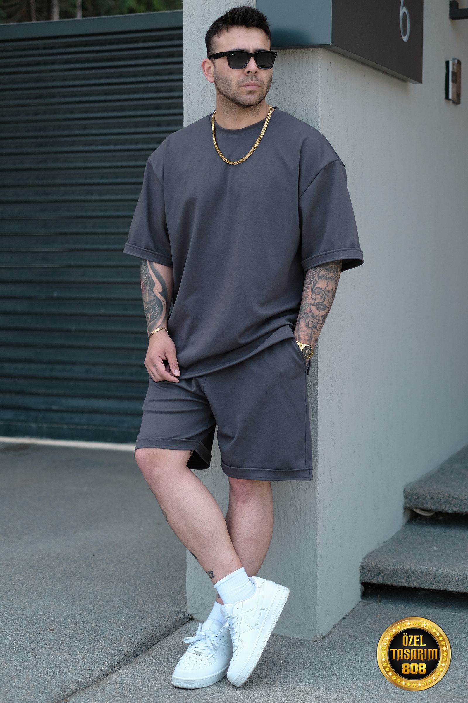 808 Basic Tok Oversize Takım - Koyu Gri