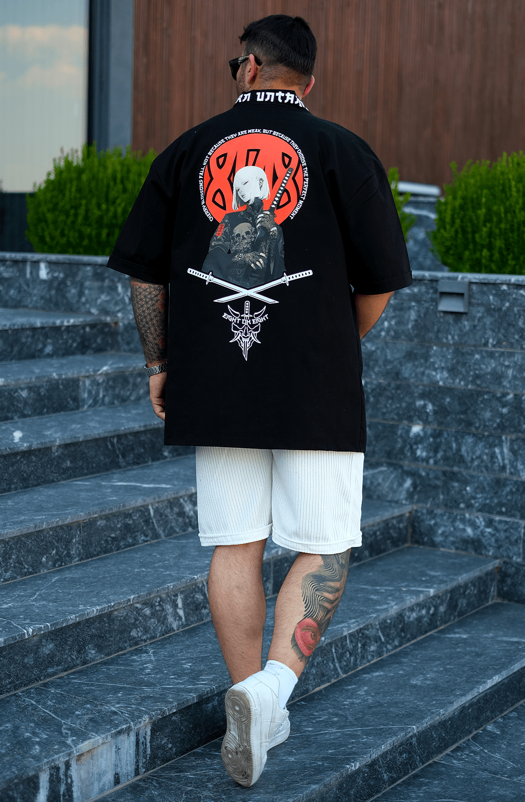 808 Orochi Baskı Detay Oversize Kimono - Siyah