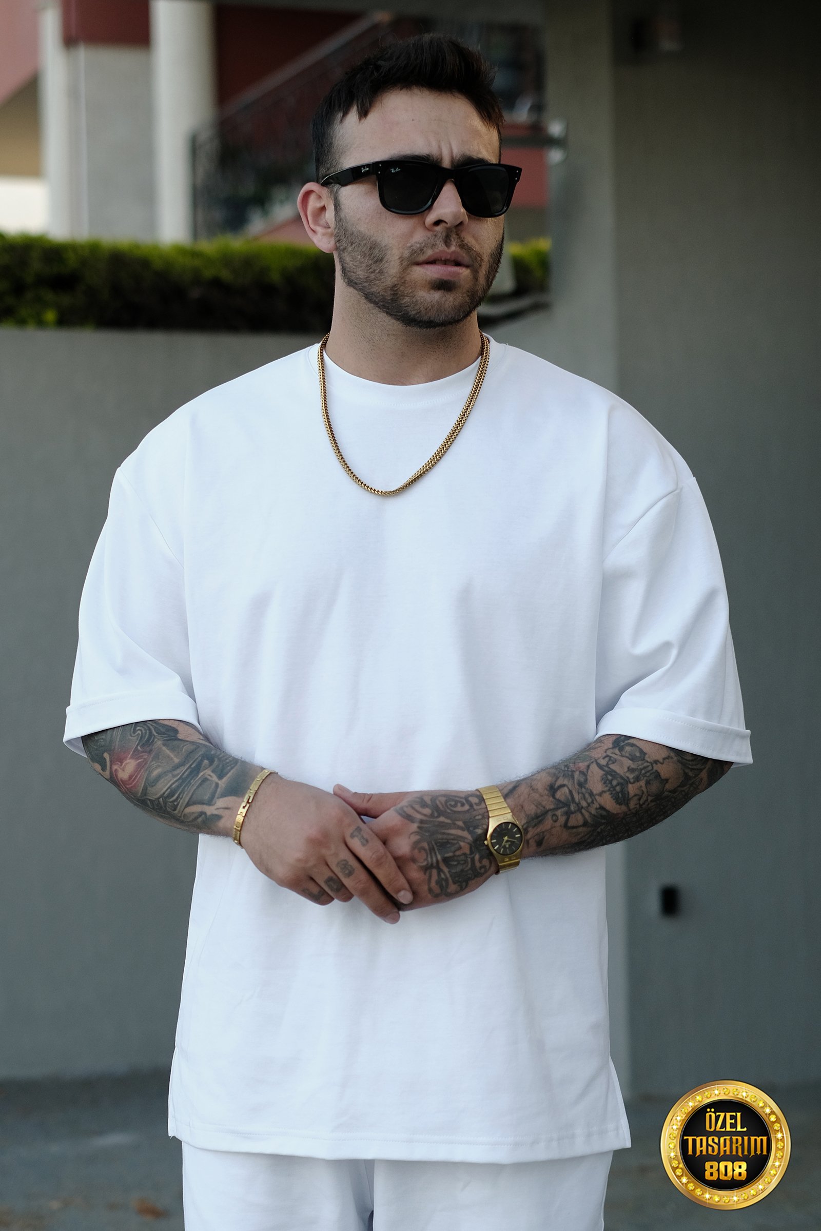 808 Basic Oversize Tok Tişört - Beyaz