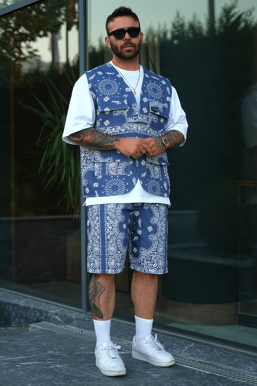 808 Navy Bandana Desen Oversize Şort