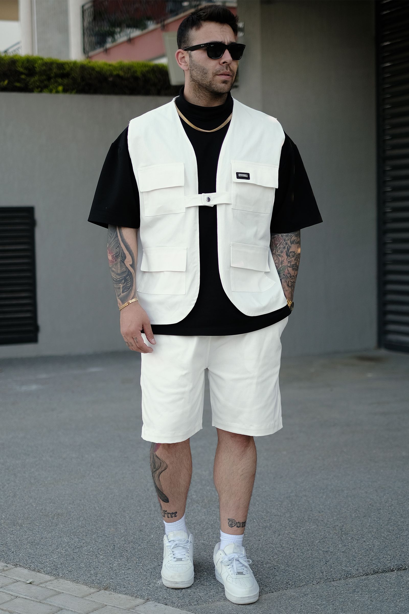808 Oversize Tek Düğme Cepli Yelek - Ekru