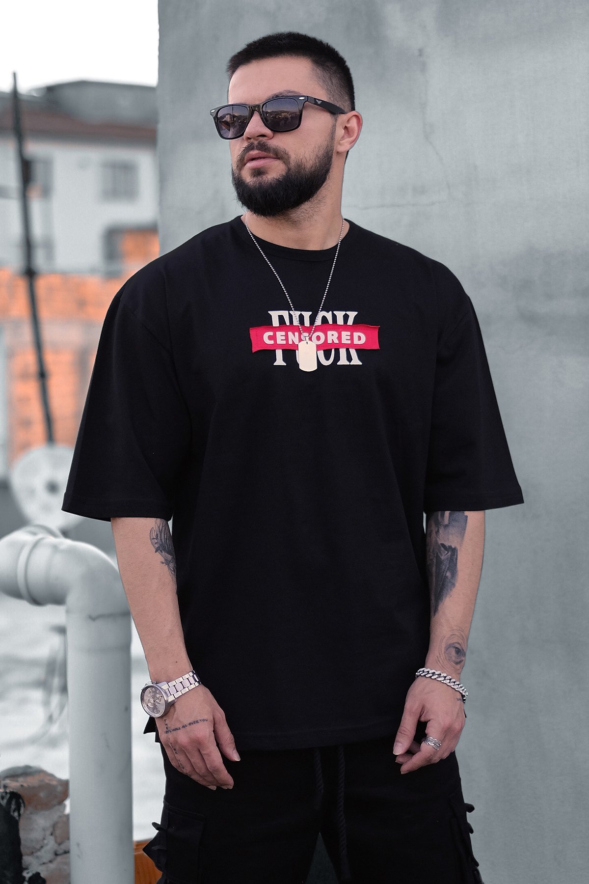 808 Cencored Baskılı Oversize Tişört