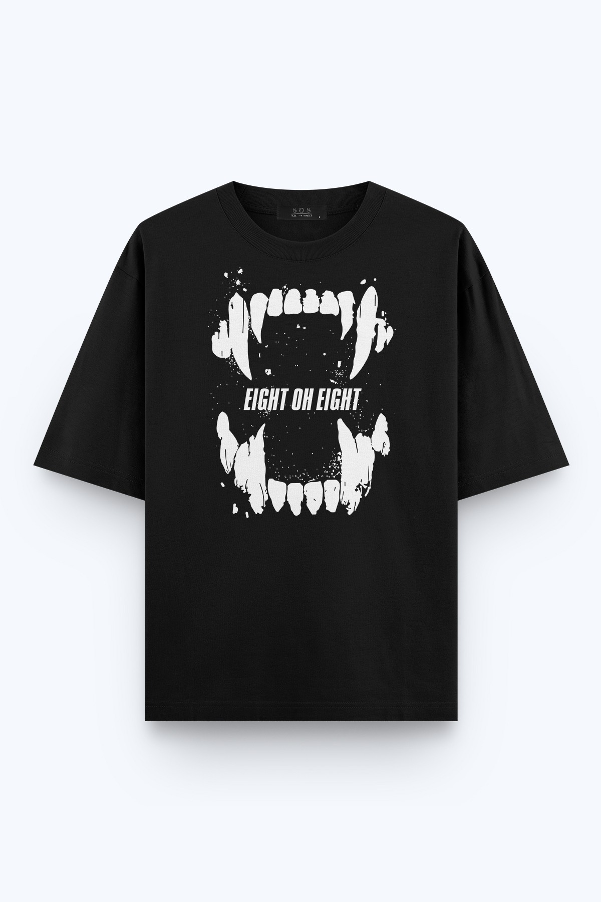 808 Wild Teeth Baskılı Oversize Tişört - Siyah
