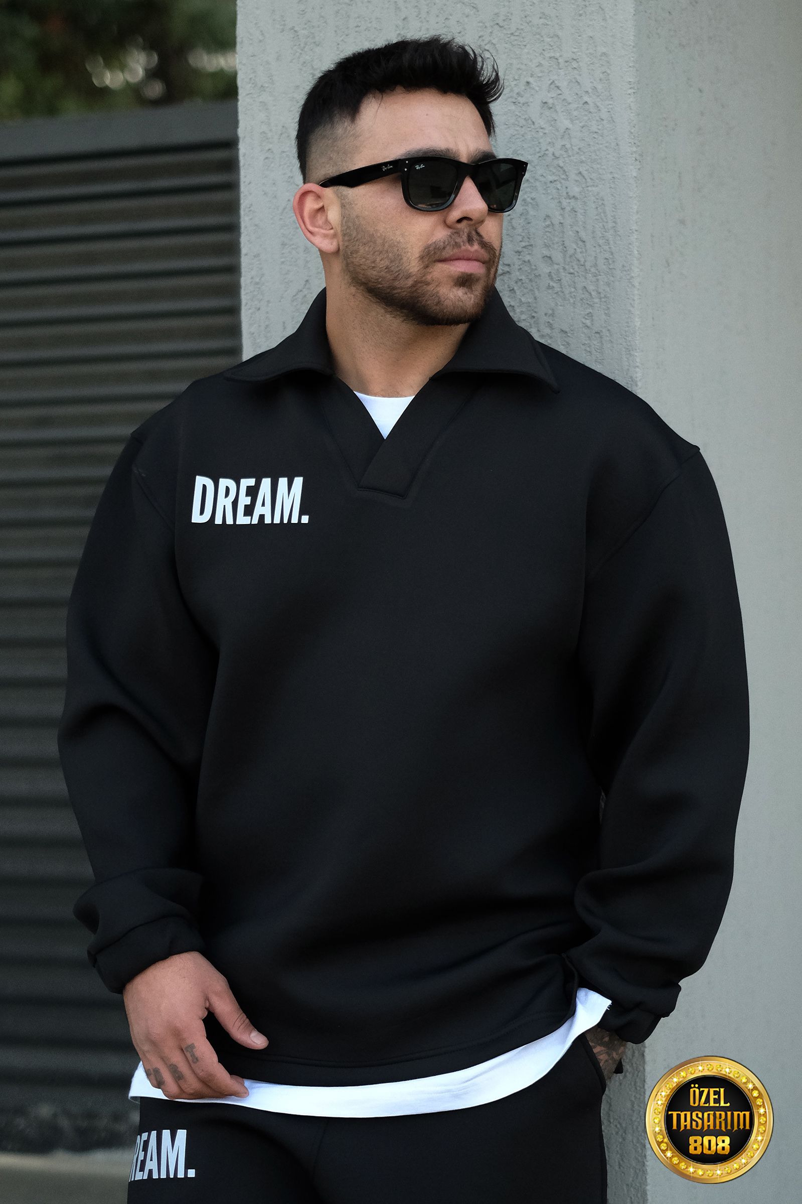 808 Dream Baskılı Özel Tasarım Yakalı Oversize Sweatshirt