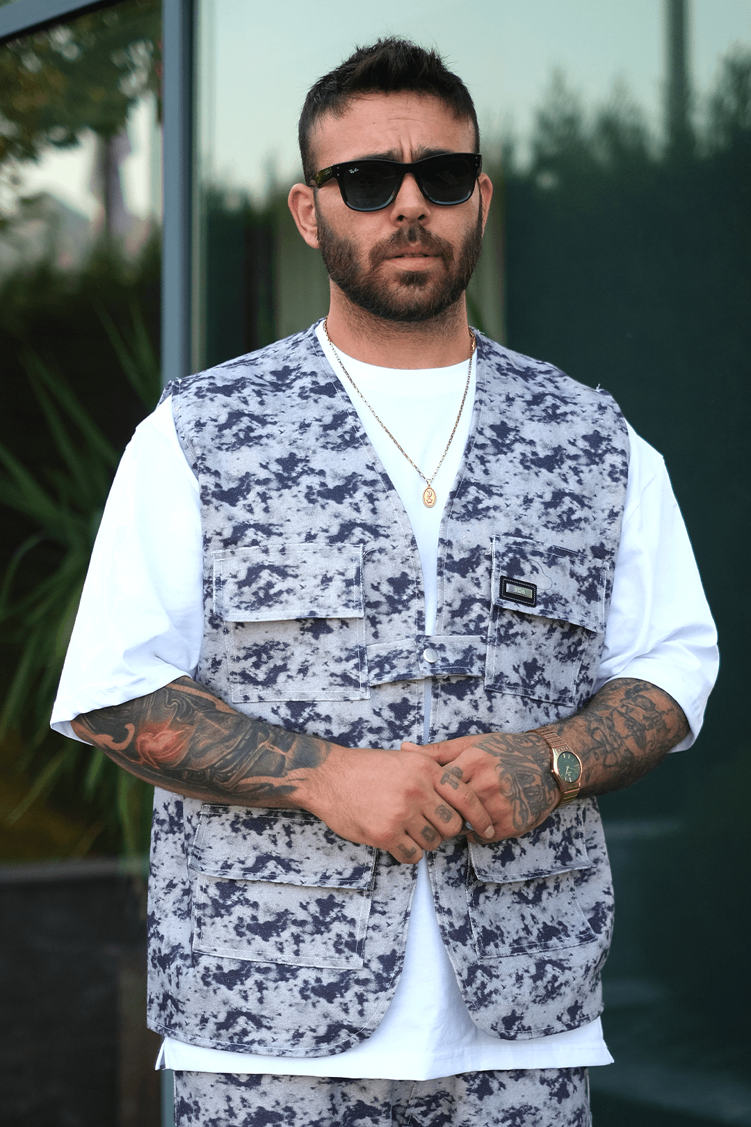 808 Gölge Batik Desen Tek Düğme Oversize Yelek