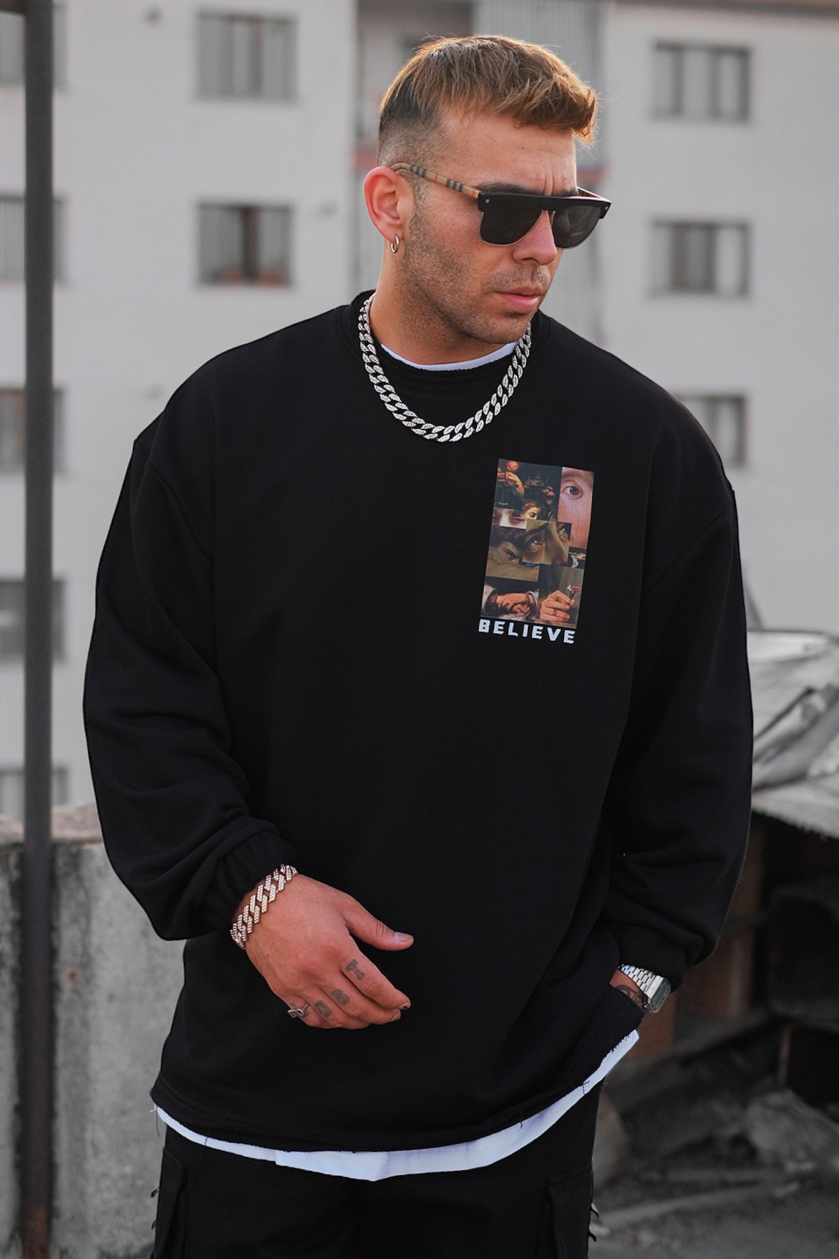 808 Believe Göğüs Baskılı Oversize Sweatshirt