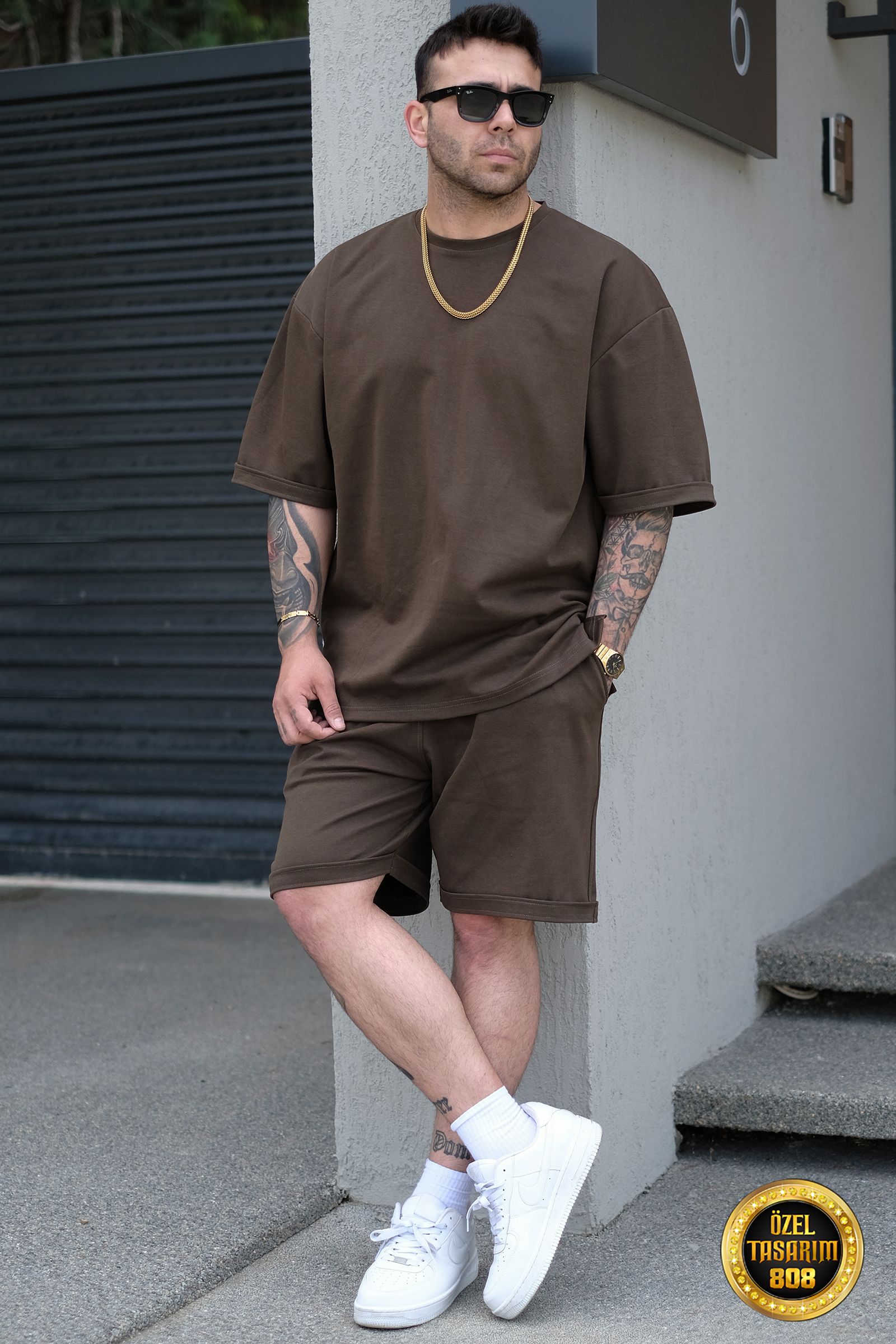 808 Basic Oversize Tok Takım - Kahverengi