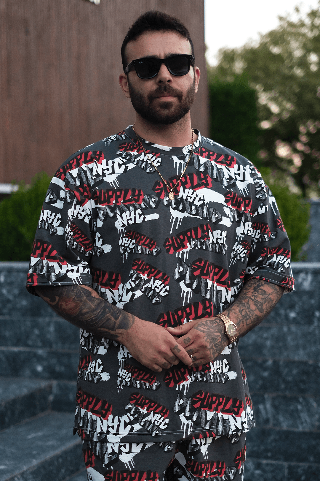808 Grafiti Tag Desen Tok Oversize Tişört