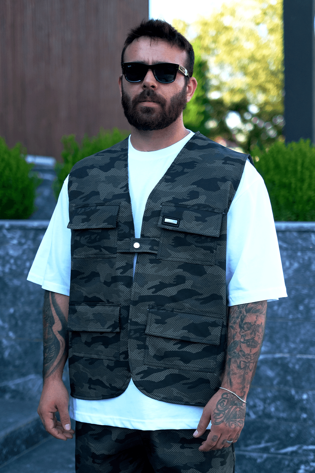 808 Shadow Camo Street Desen Tek Düğme Oversize Yelek