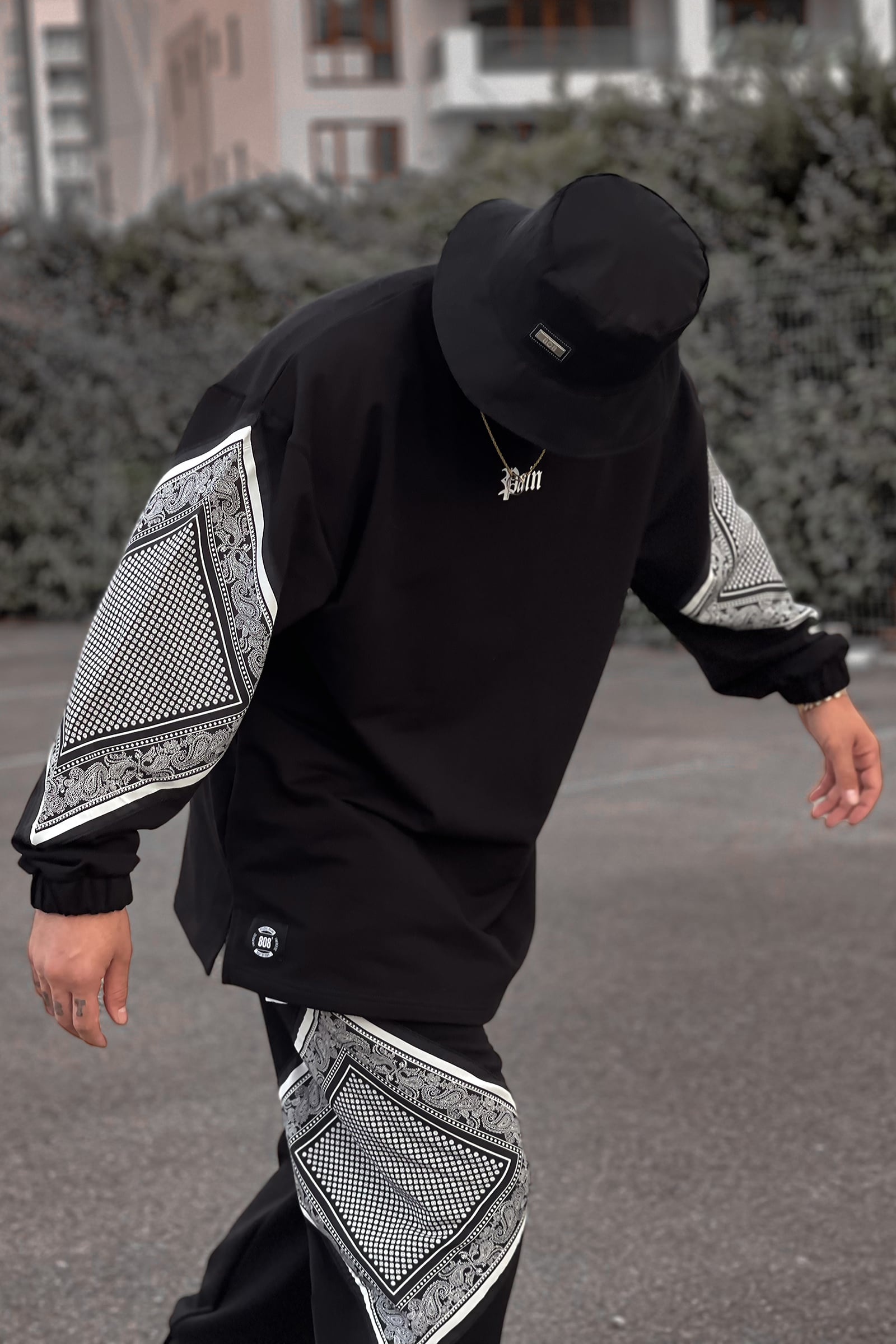 808 Pain Bandana Kontrast Oversize ( Sweatshirt + Jogger ) - Siyah