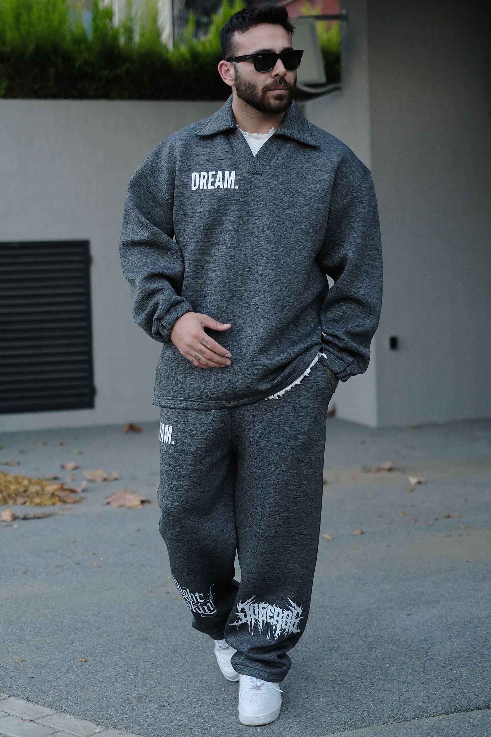 808 Dream Baskılı Özel Tasarım Oversize Jogger - Gri