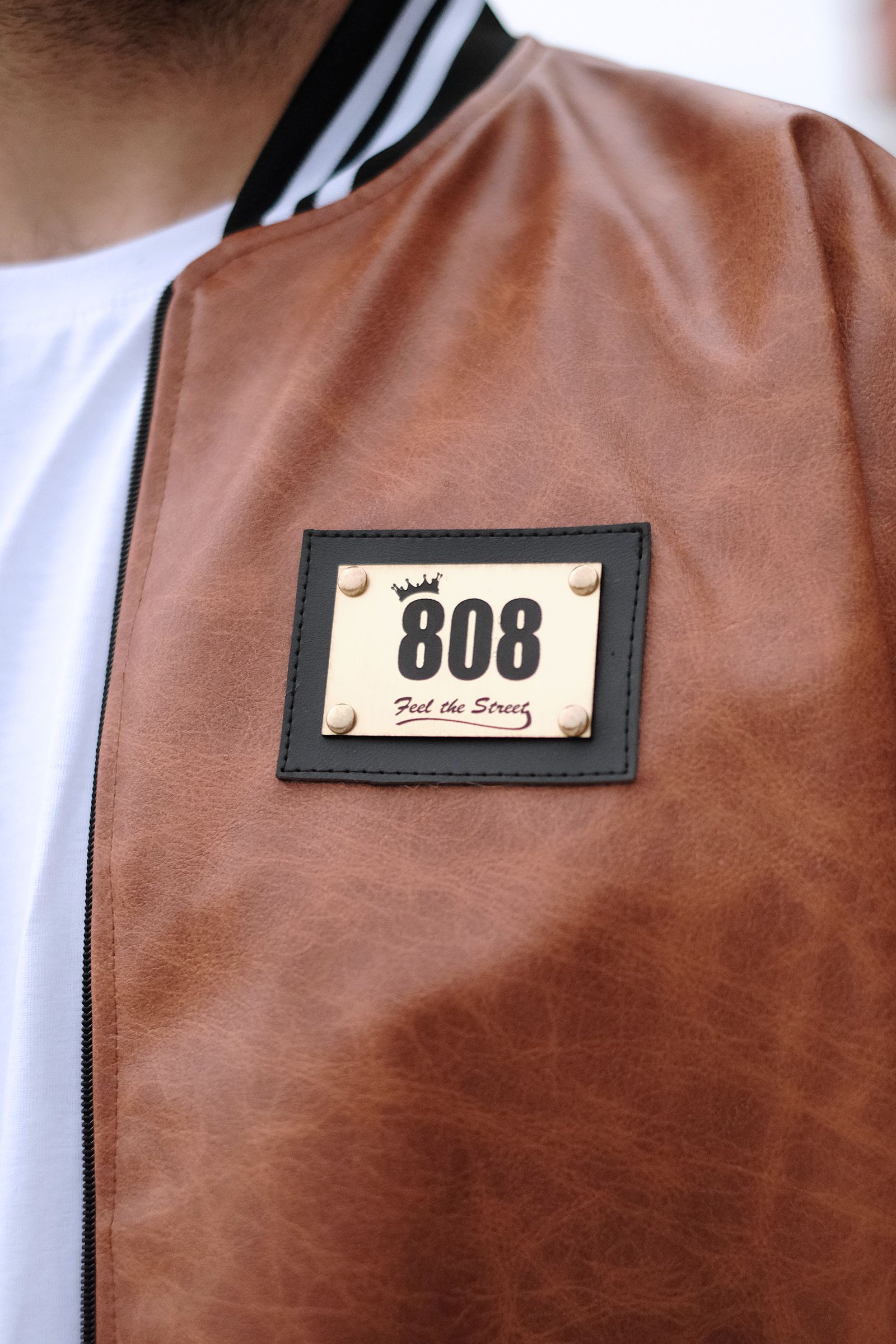 808 Eskitme Efekt Özel Tasarım Deri Ceket - Taba