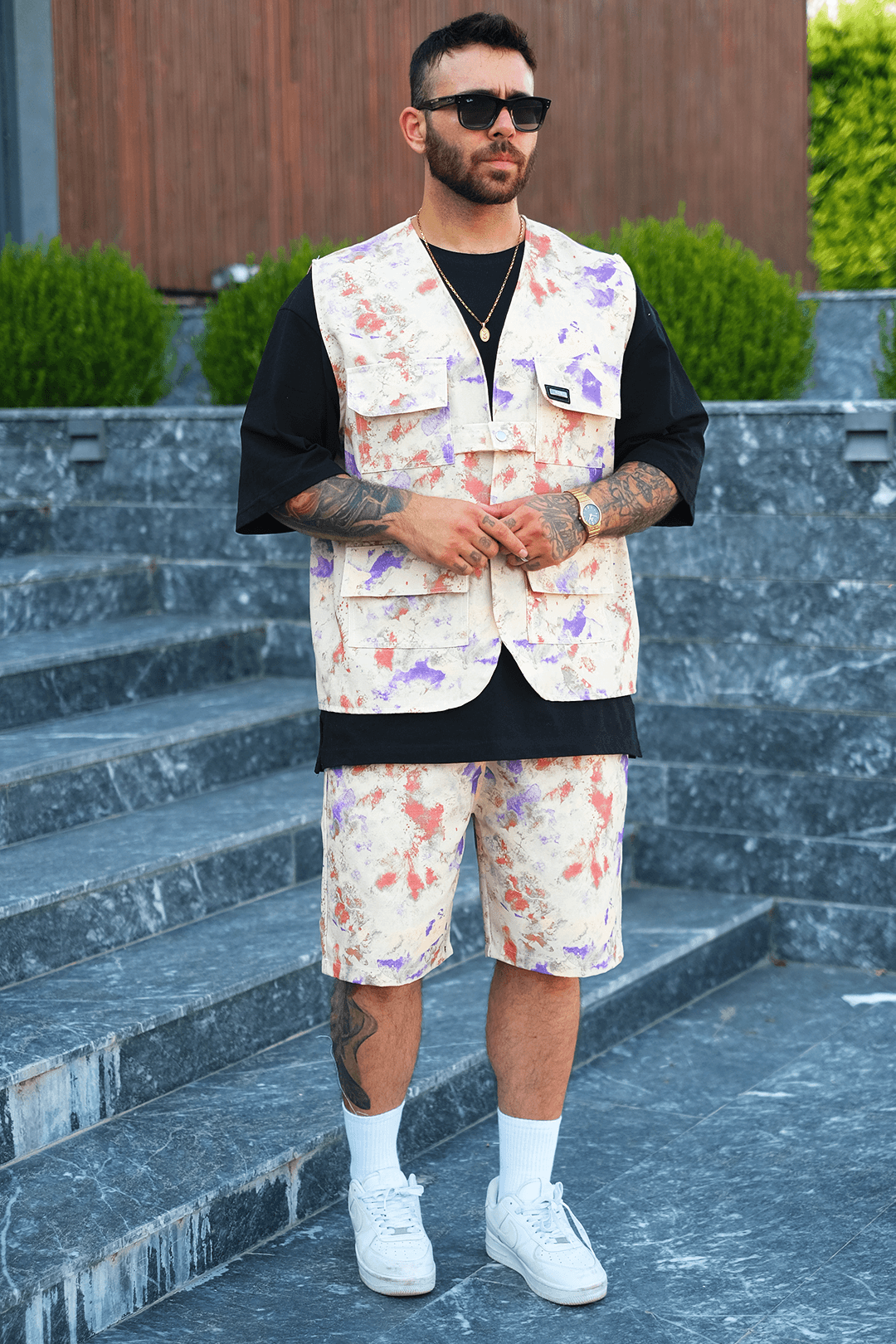 808 Art Chaos Desen Oversize Takım ( Yelek + Şort )
