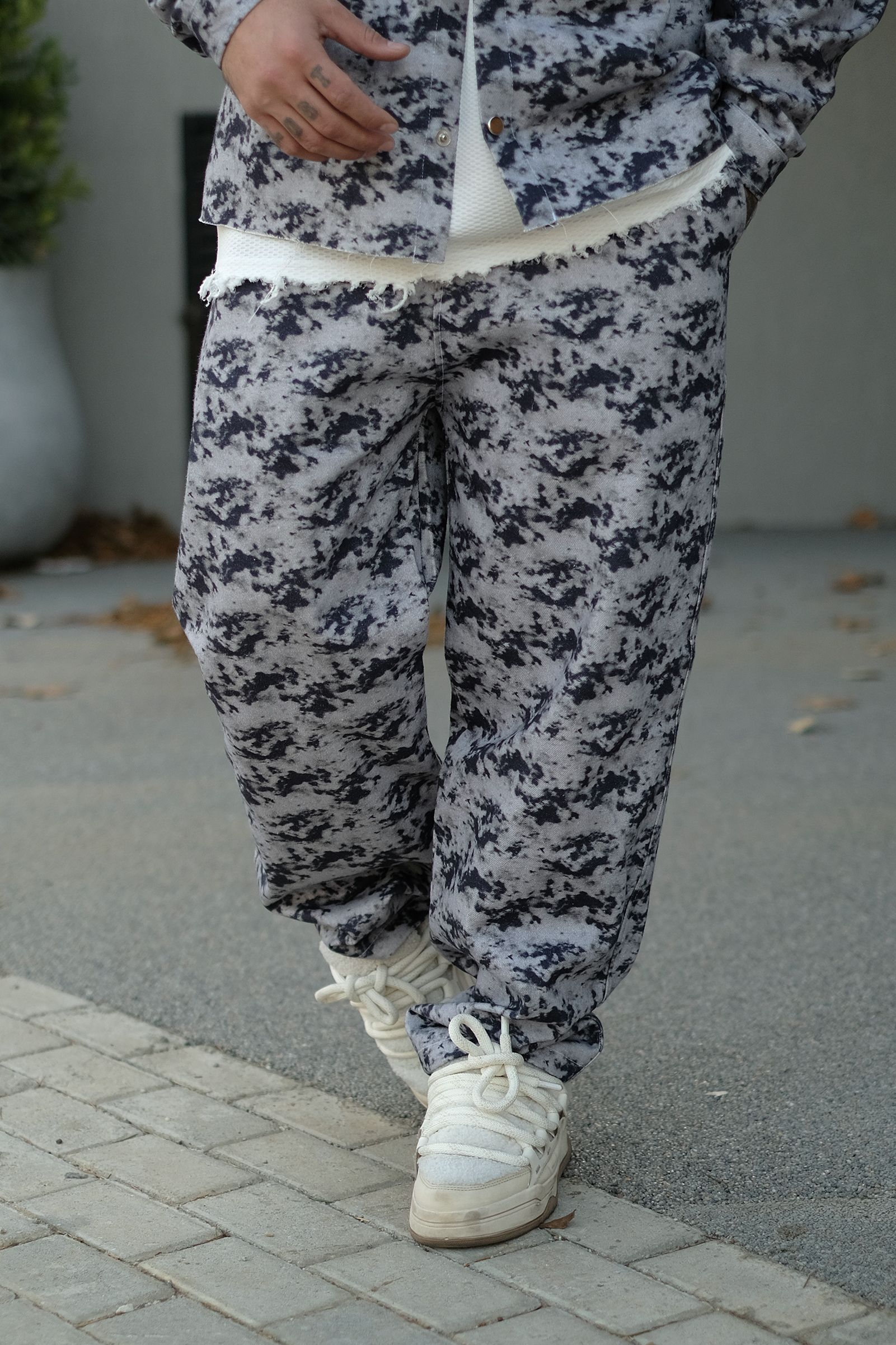 808 Marble Desen Özel Tasarım Oversize Kot Jogger