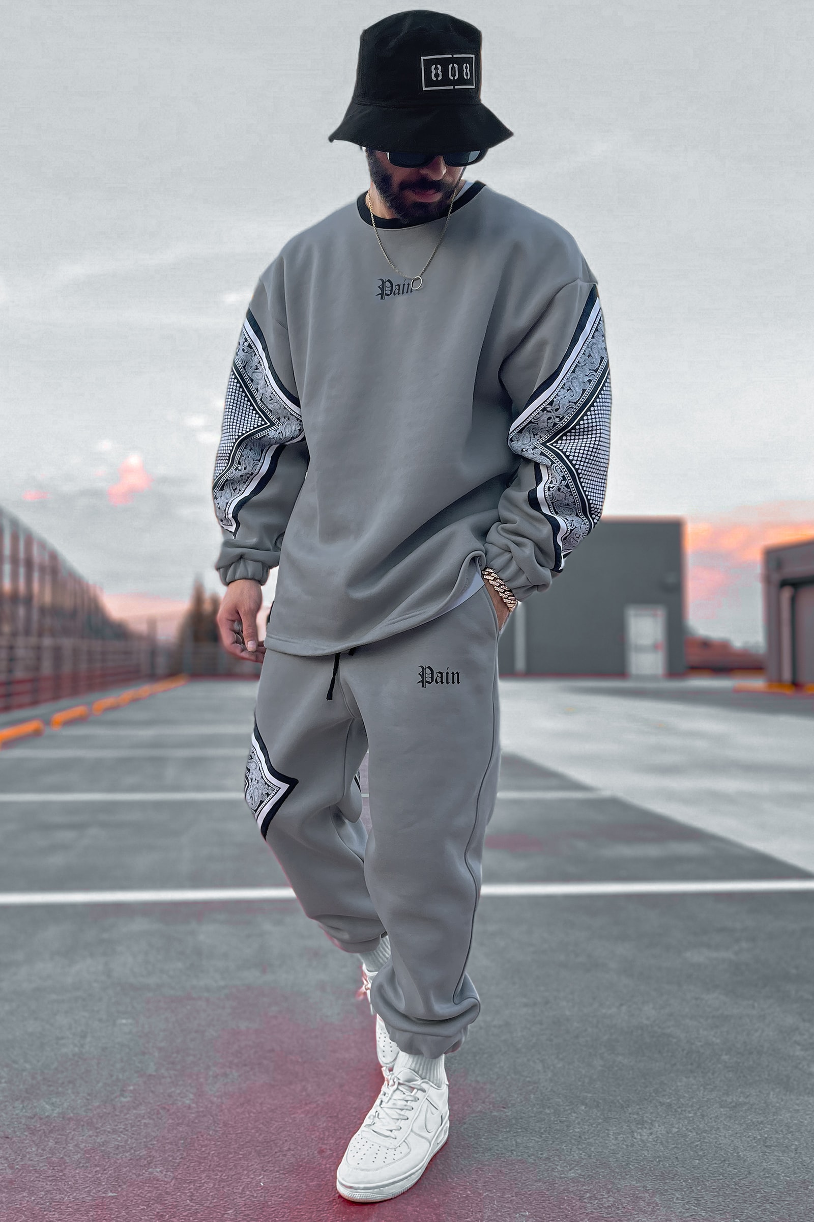 808 Pain Bandana Kontrast Oversize Jogger - Gri