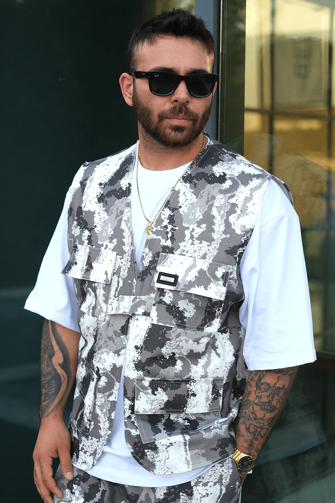 808 Monokrom Kamuflaj Desen Oversize Takım ( Yelek + Şort )