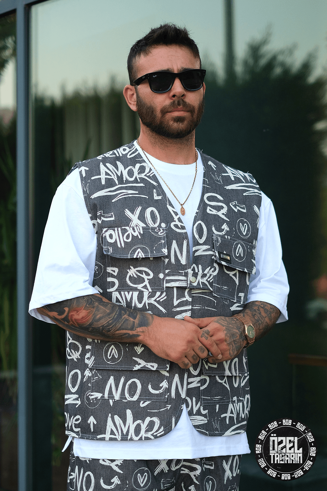808 XO City Desen Tek Düğme Oversize Yelek