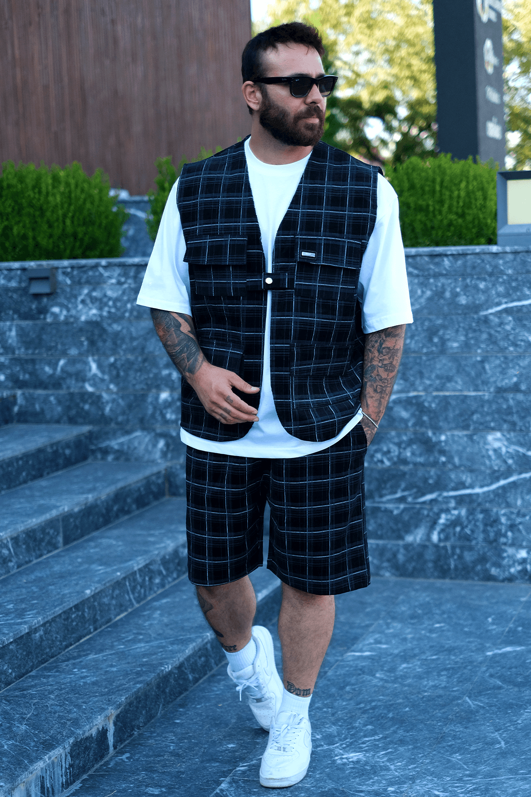 808 Metal Grid Desen Tok Şort