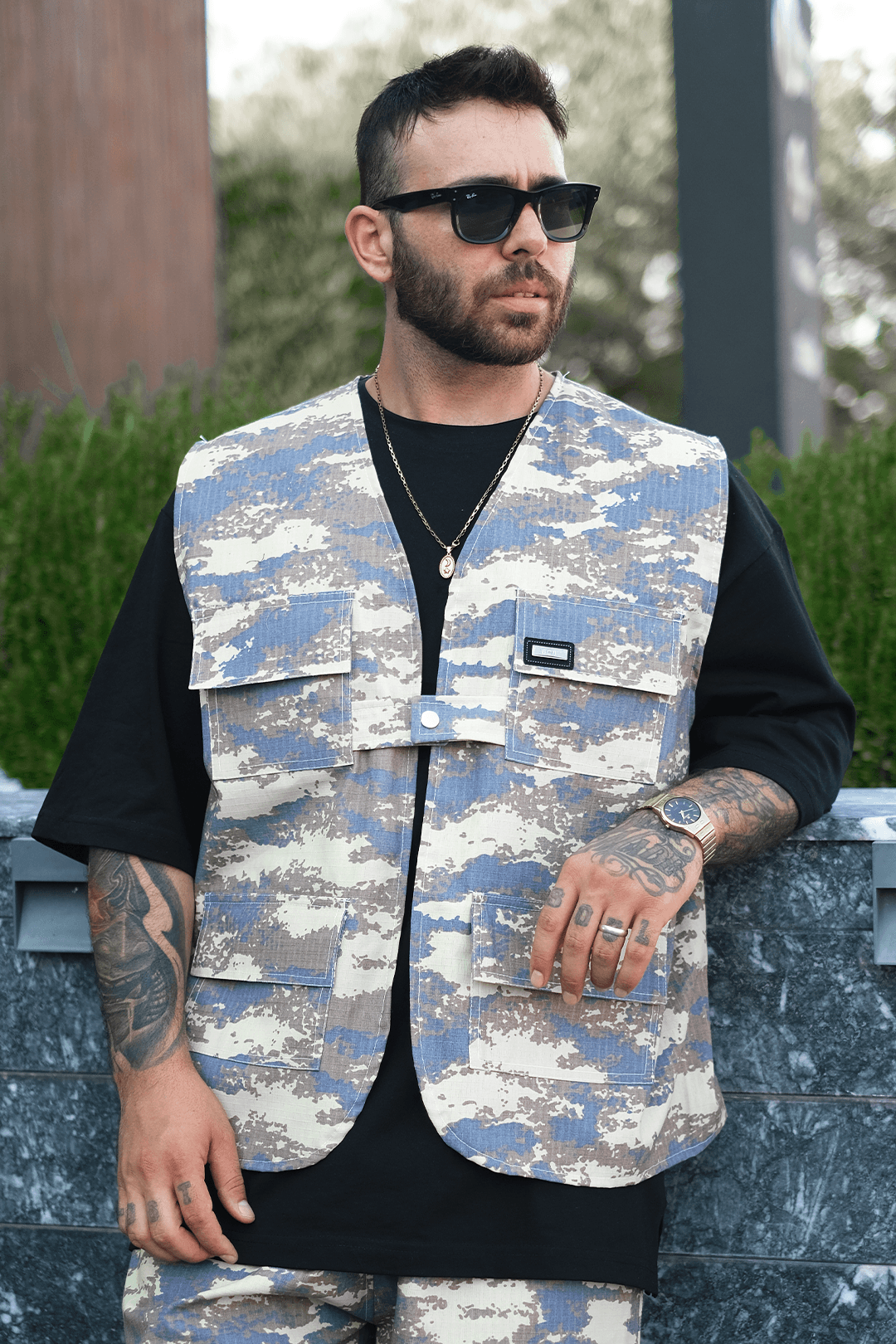 808  Dijital Kum Desen Oversize Takım ( Yelek + Şort )