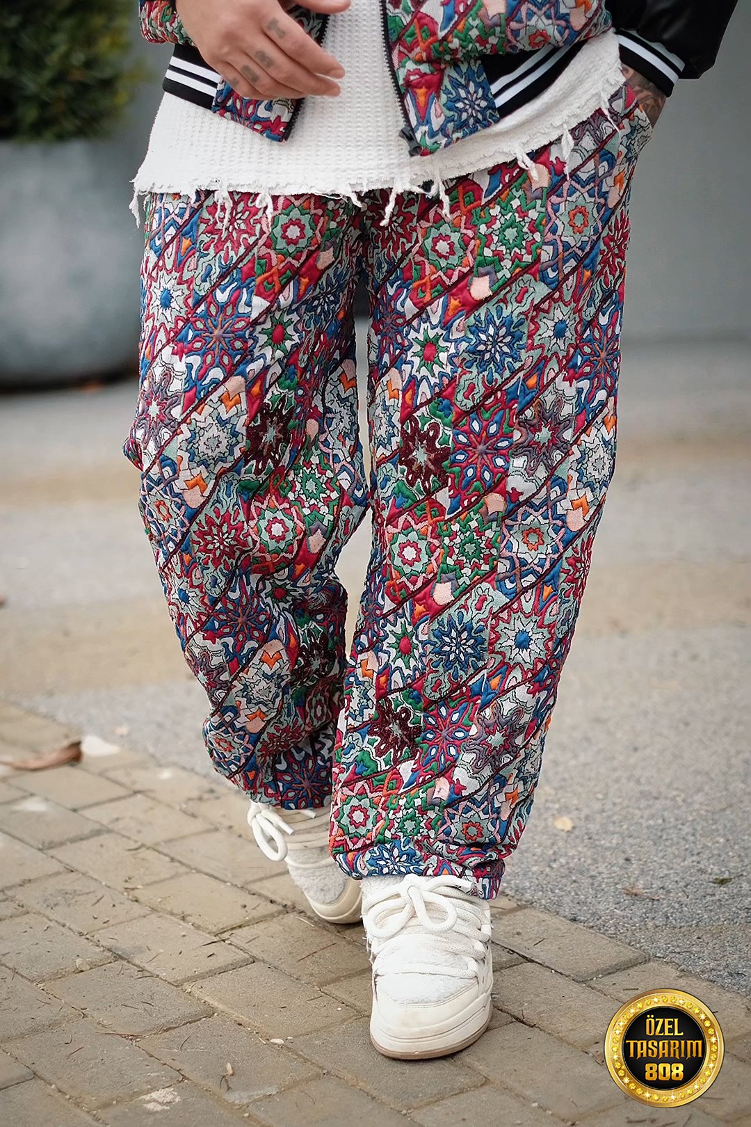 808 Kabartma Patchwork Desenli Özel Tasarım Oversize Jogger