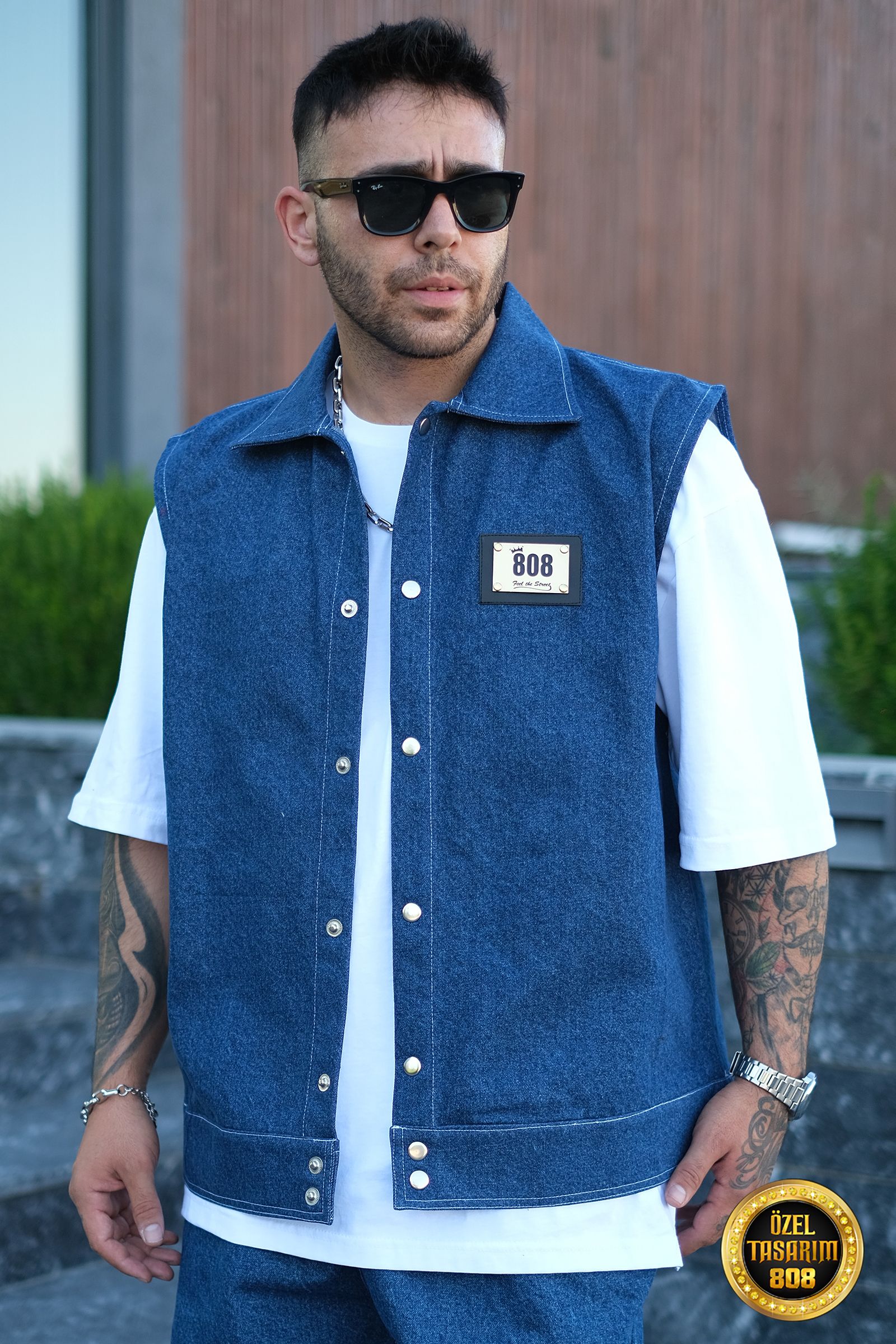 808 Oversize Basic Tok Kot Yelek - Mavi