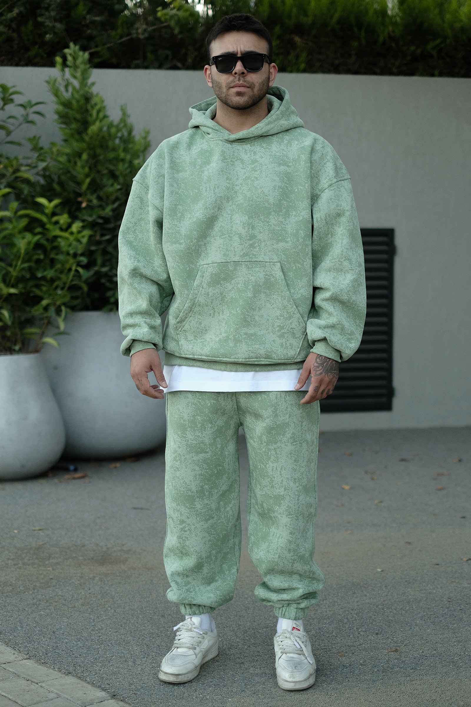 808 Eskitme Efekt Oversize Puff Jogger Eşofman Altı - Yeşil