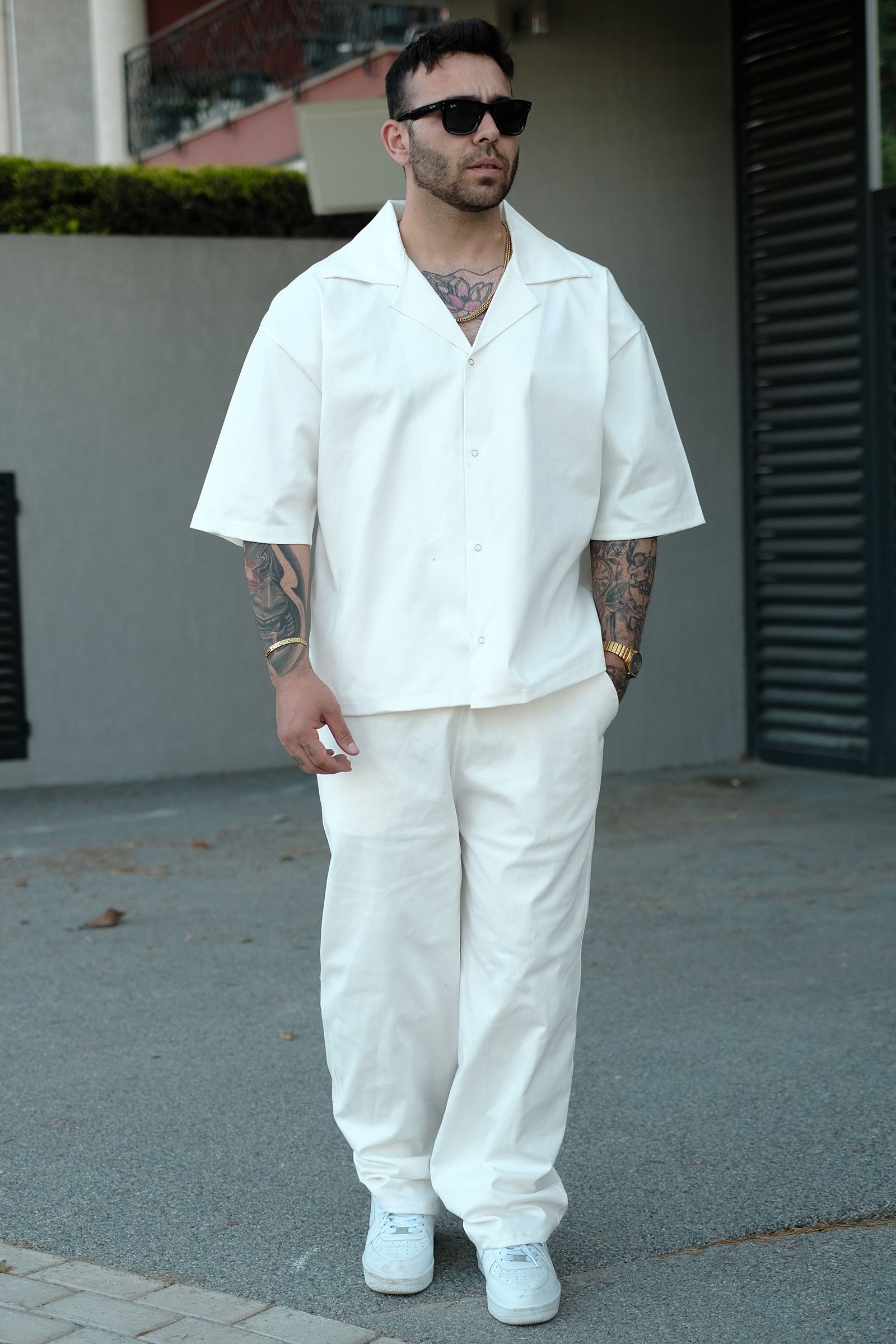 808 Oversize Basic Gömlek - Ekru