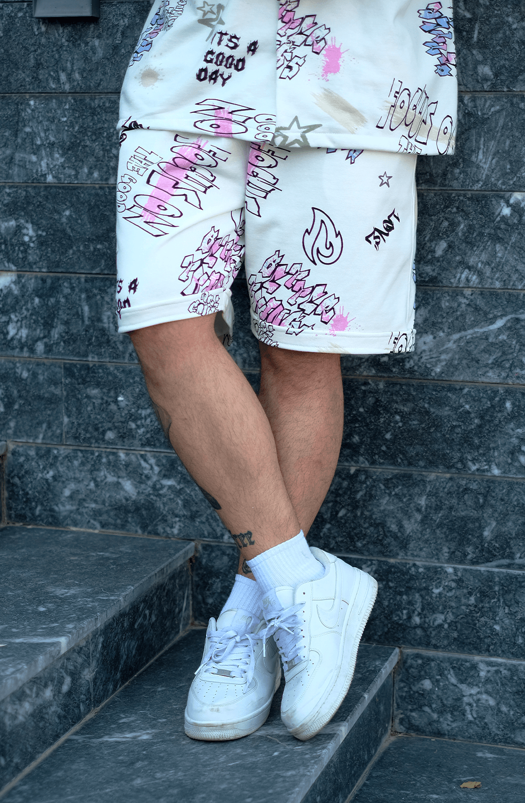 808 karışık graffiti desen tok oversize Takım ( Gömlek + Şort )