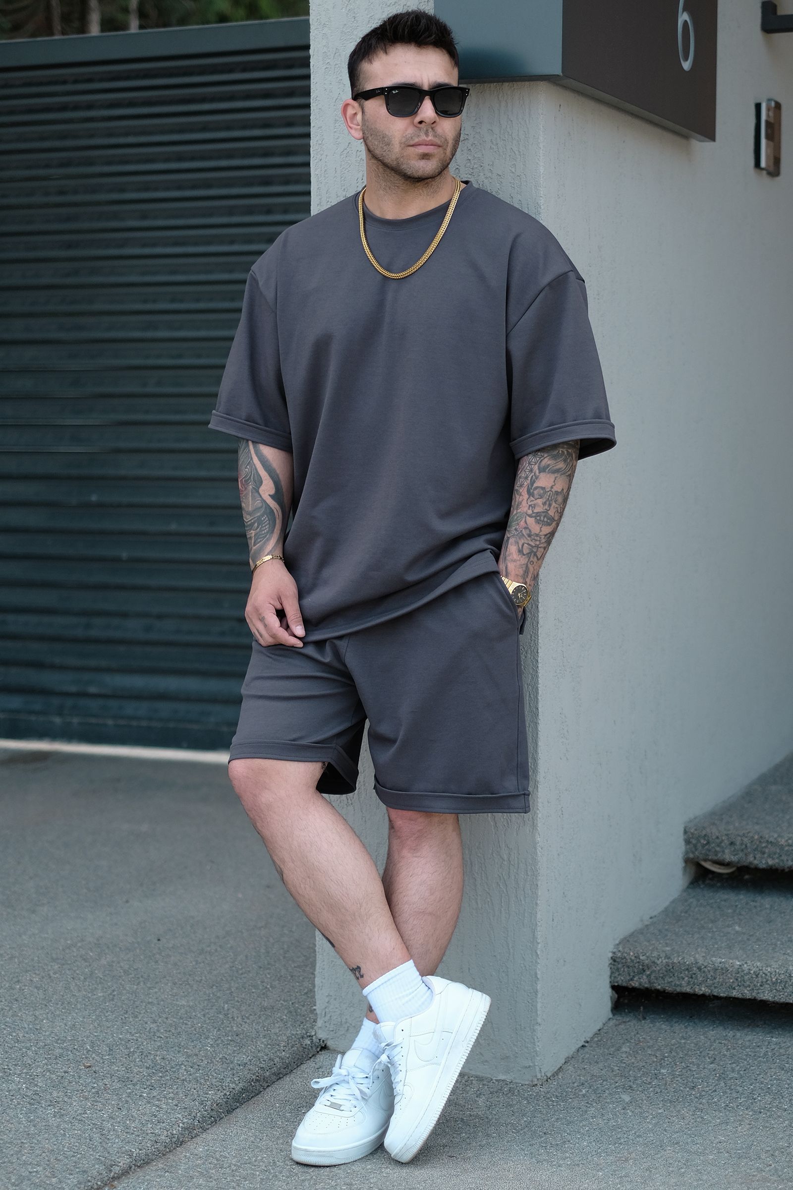 808 Basic Oversize Tok Tişört - Koyu Gri