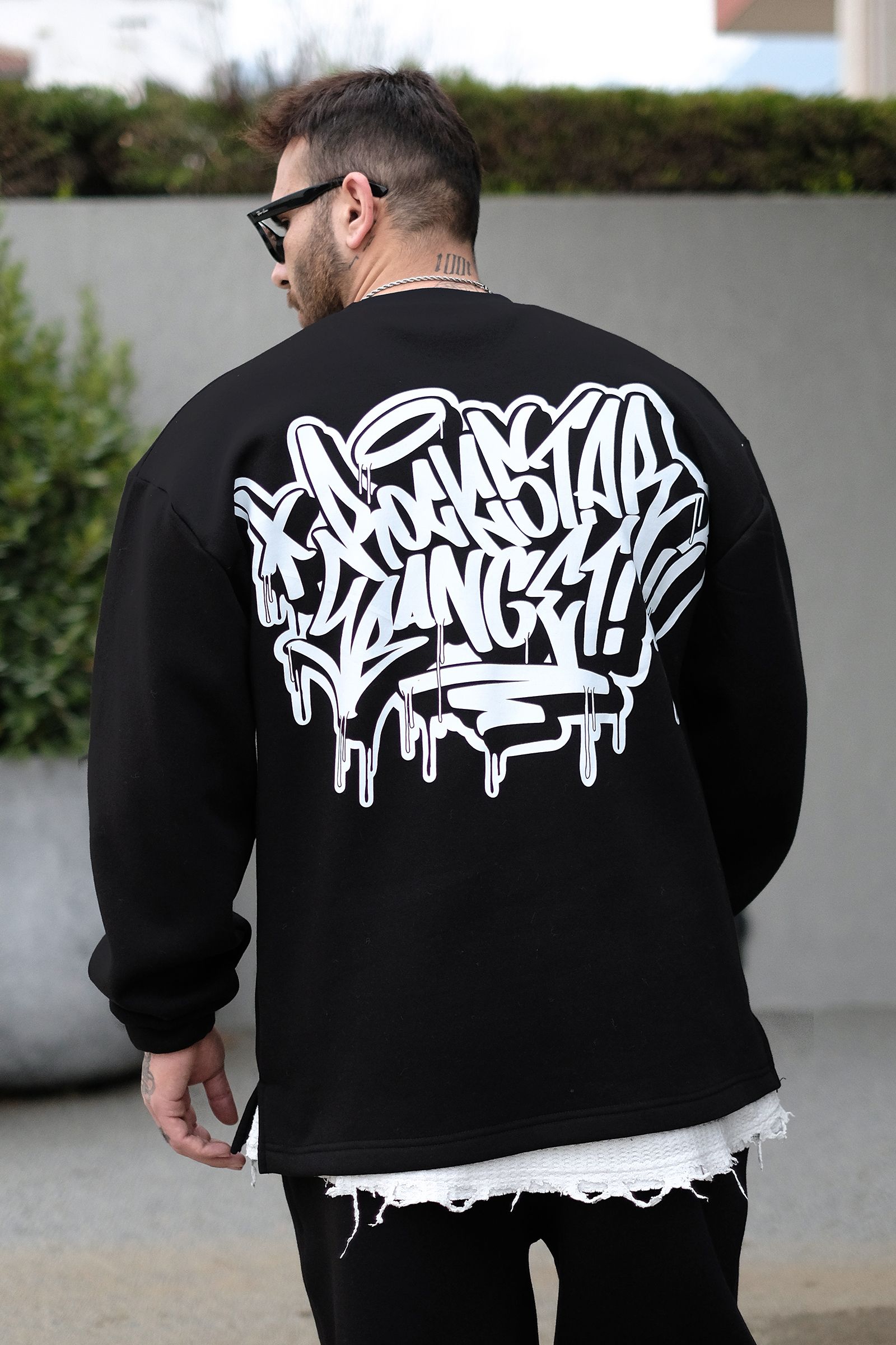 808 Graffiti Sırt Baskılı Oversize Sweatshirt