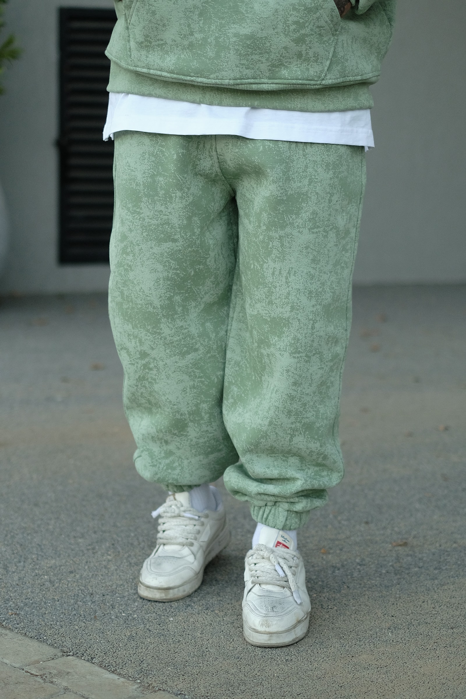 808 Eskitme Efekt Oversize Puff Jogger Eşofman Altı - Yeşil