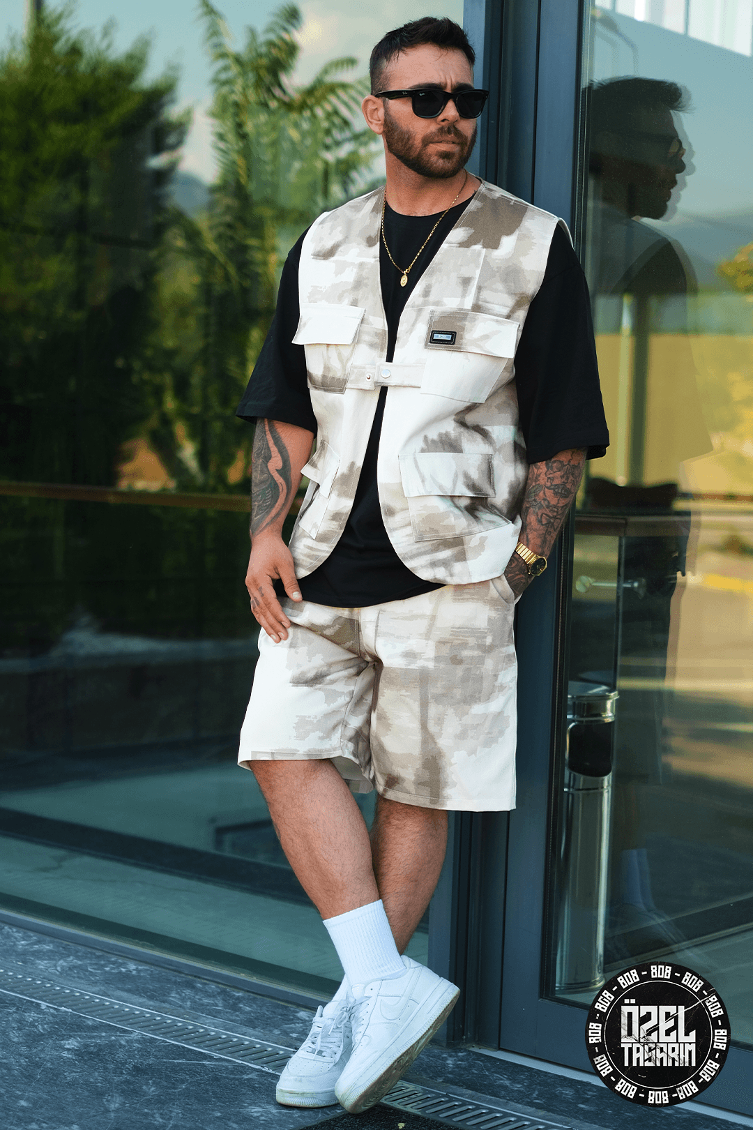 808 Kum Fırtınası Desen Oversize Takım ( Yelek + Şort )