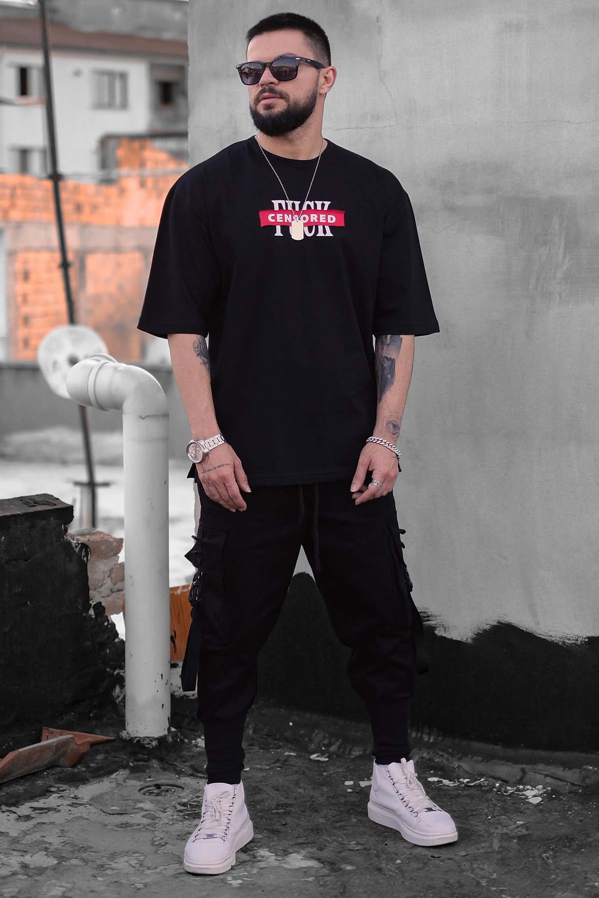 808 Cencored Baskılı Oversize Tişört