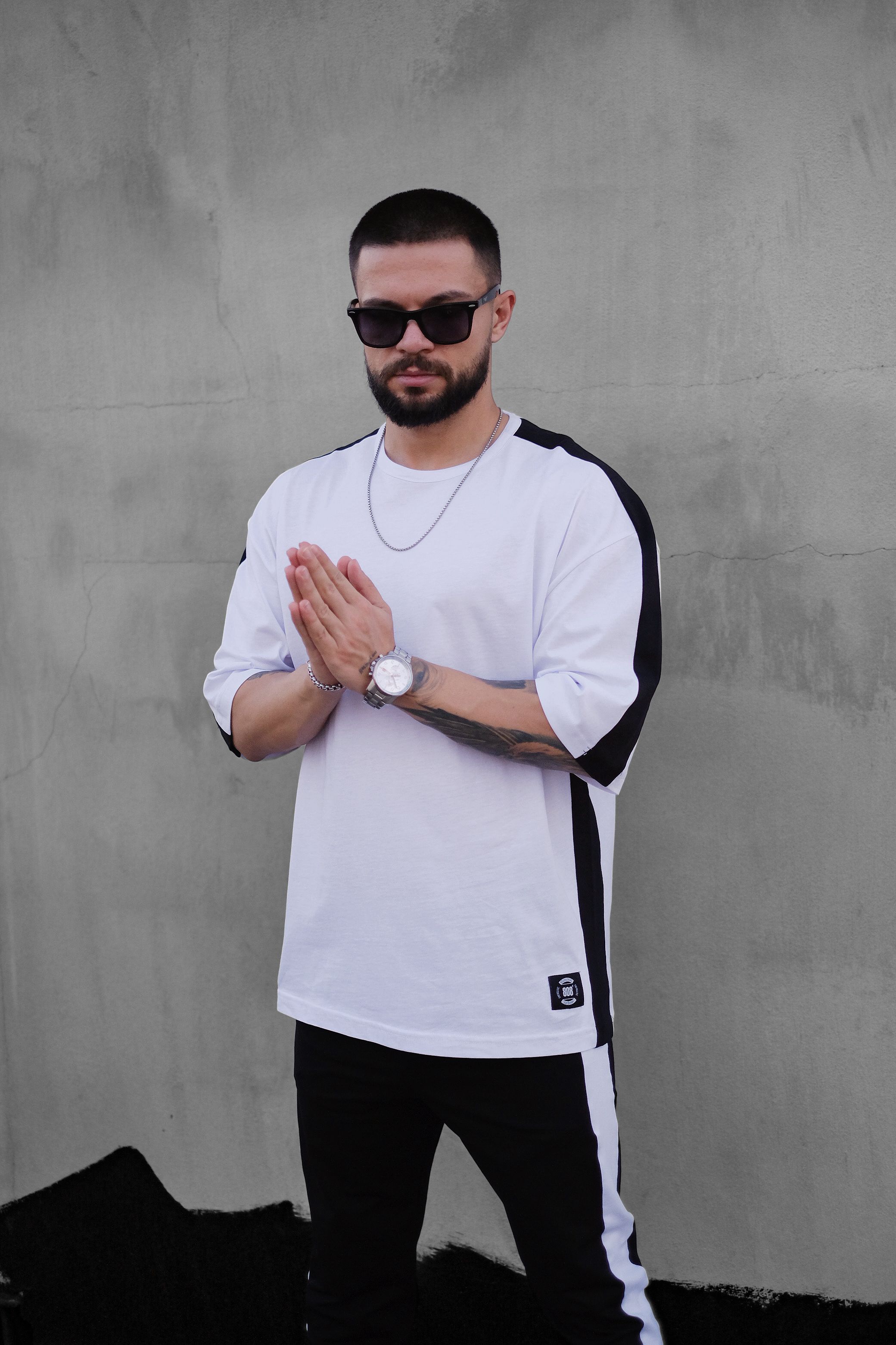 808 Şerit Kontrast Oversize Tişört