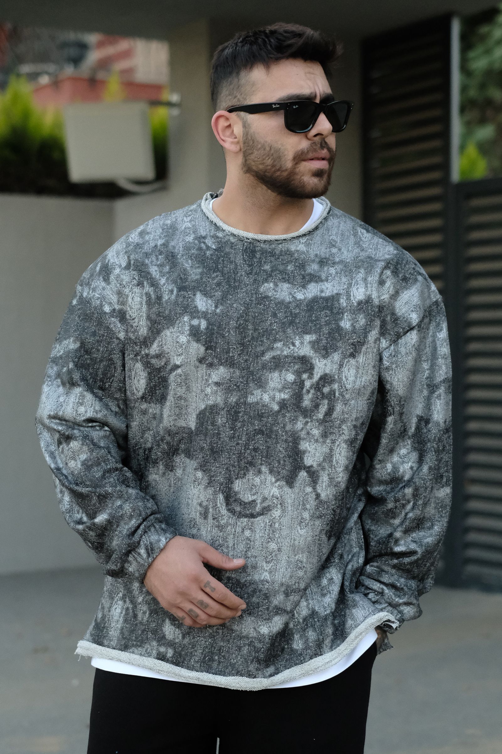 808 Boya Efekt Oversize Fermuarlı Basic Sweatshirt