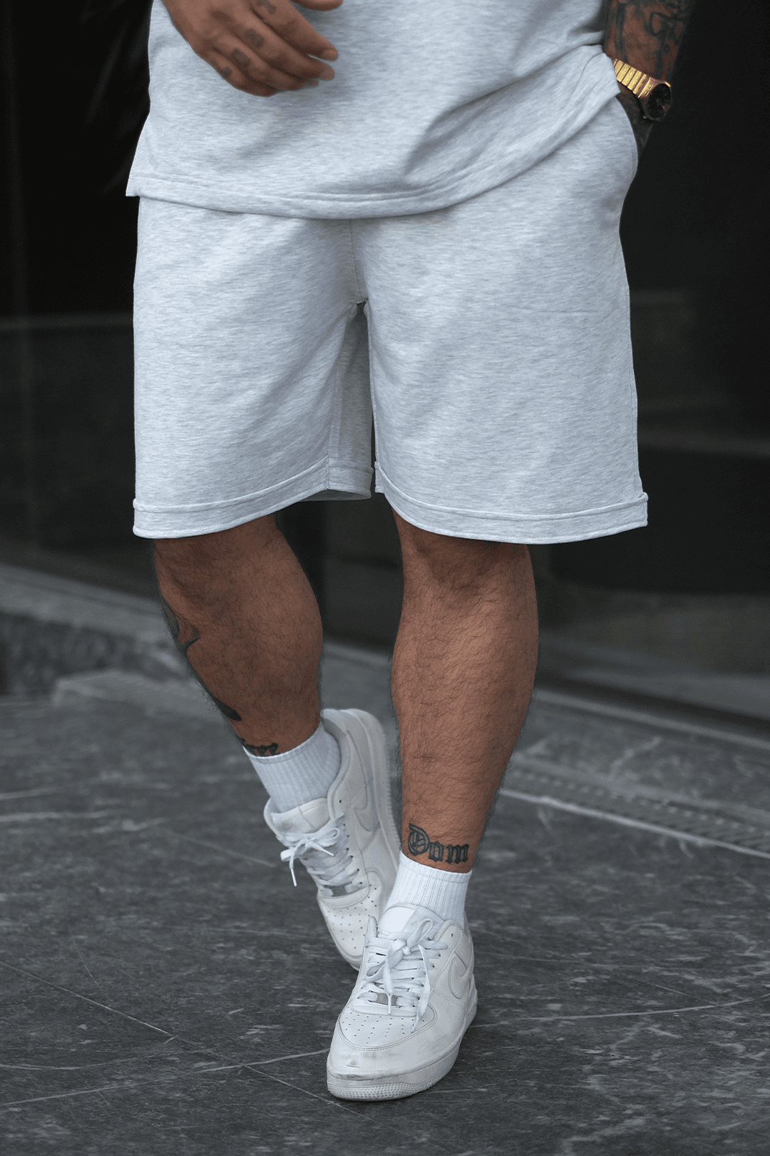 808Basic Oversize Tok şort - Açık Gri Melanj