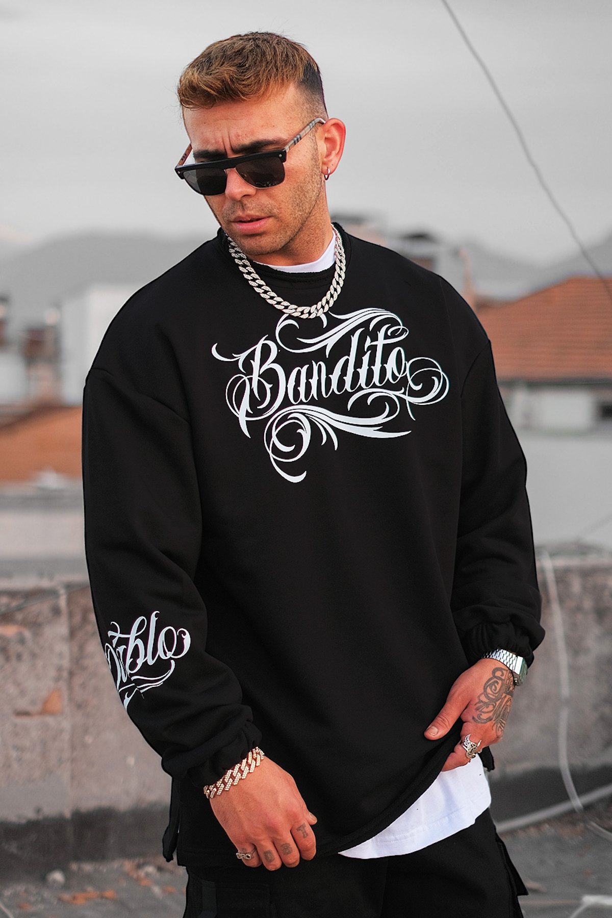 808 Bandito Kol Baskılı Oversize Sweatshirt