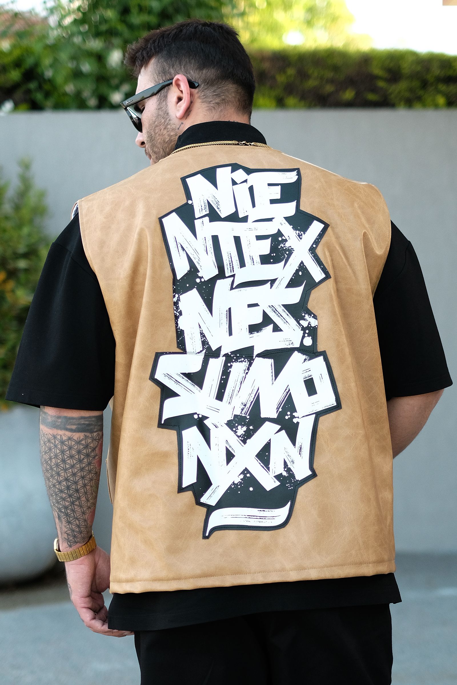 808 Oversize Tek Düğme '' Harmony '' Deri Patch Yelek
