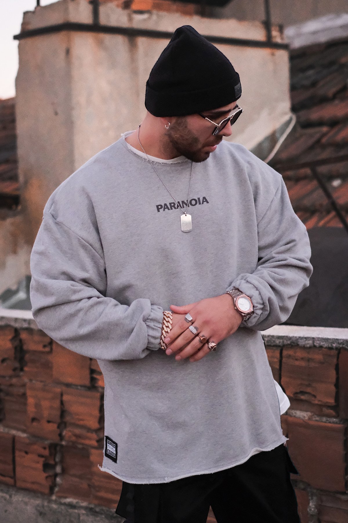 808 ''Paranoia'' Oversize Fermuar Yırtmaç Sweatshirt