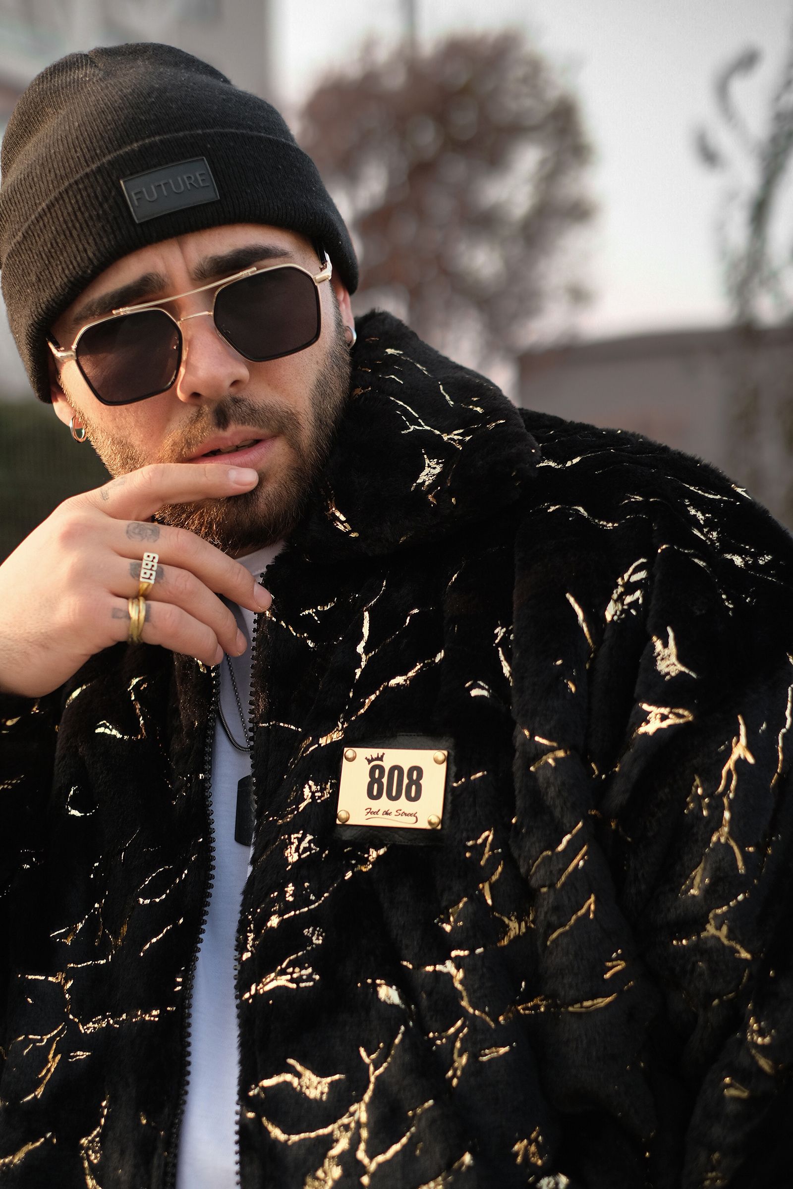 808 Gold Varak Detay Peluş Oversize Dolgulu Mont