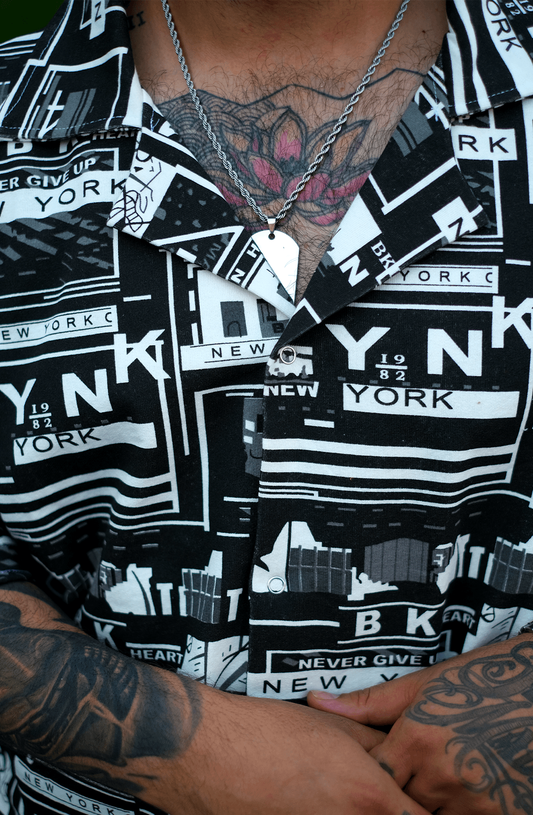 808 NYC Desen Tok V Yaka Oversize  Gömlek