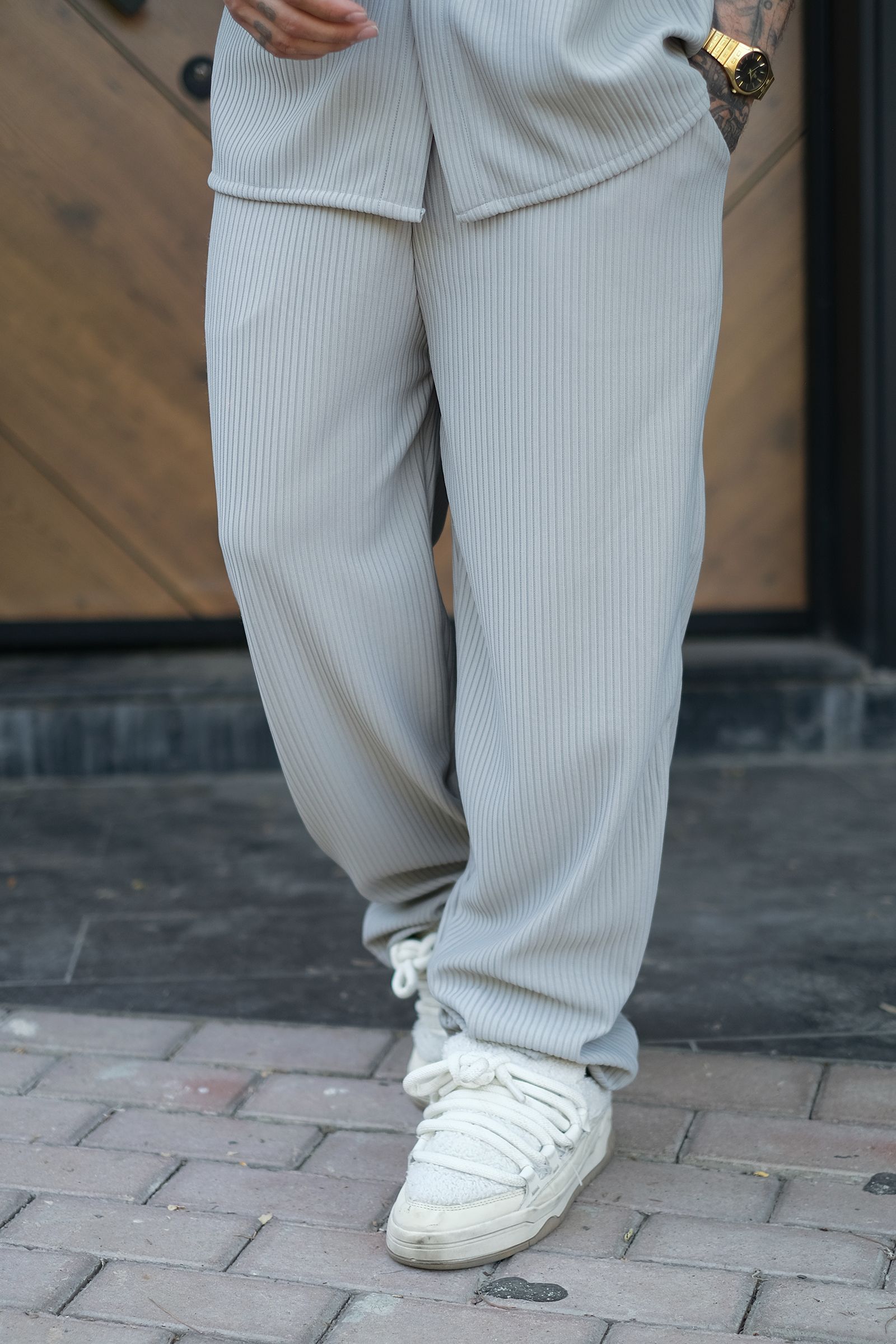 808 Fitil Dokulu Baggy Tok Jogger - Gri