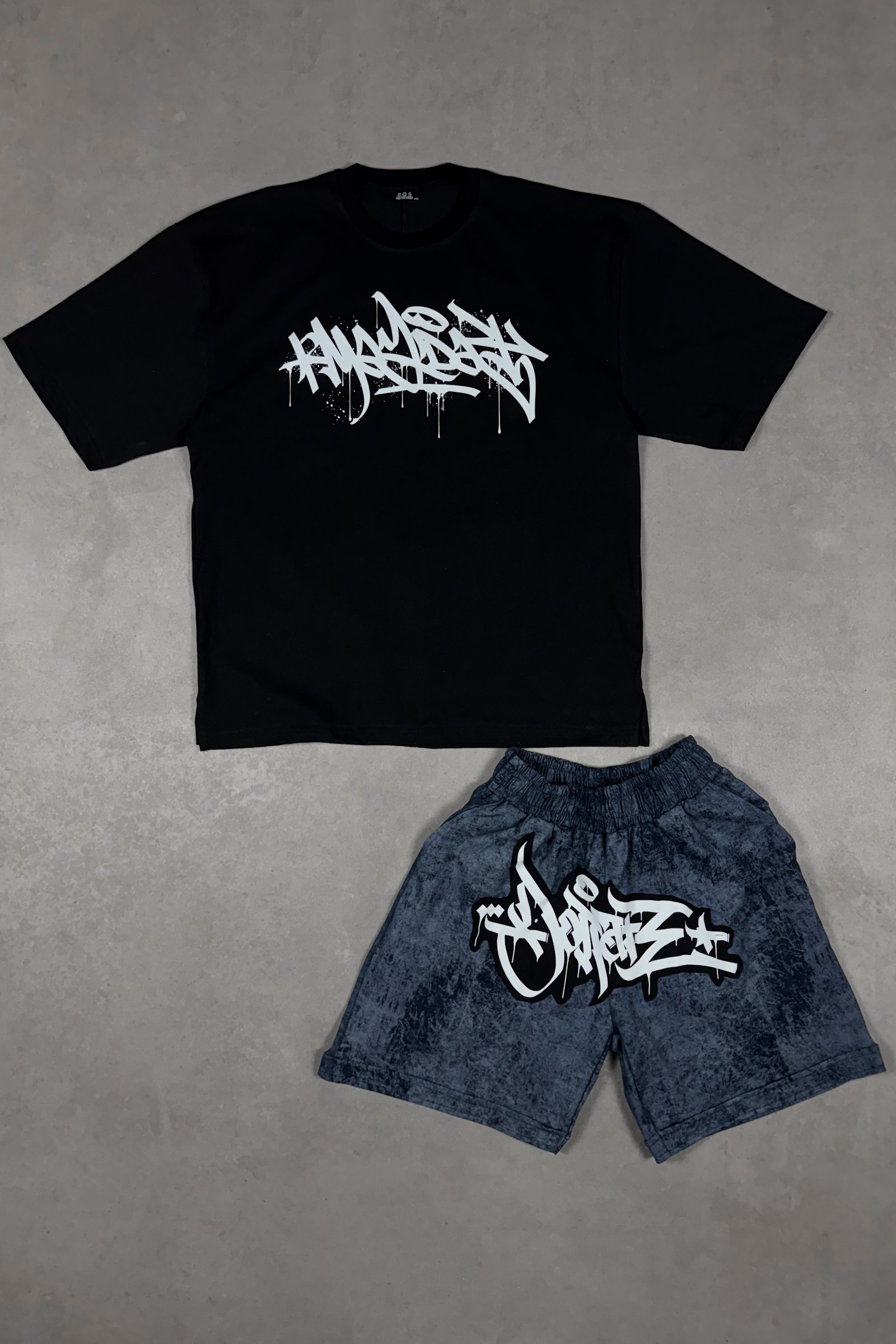 808 Tag Baskılı Oversize Takım (Tişört - Şort) - Lacivert