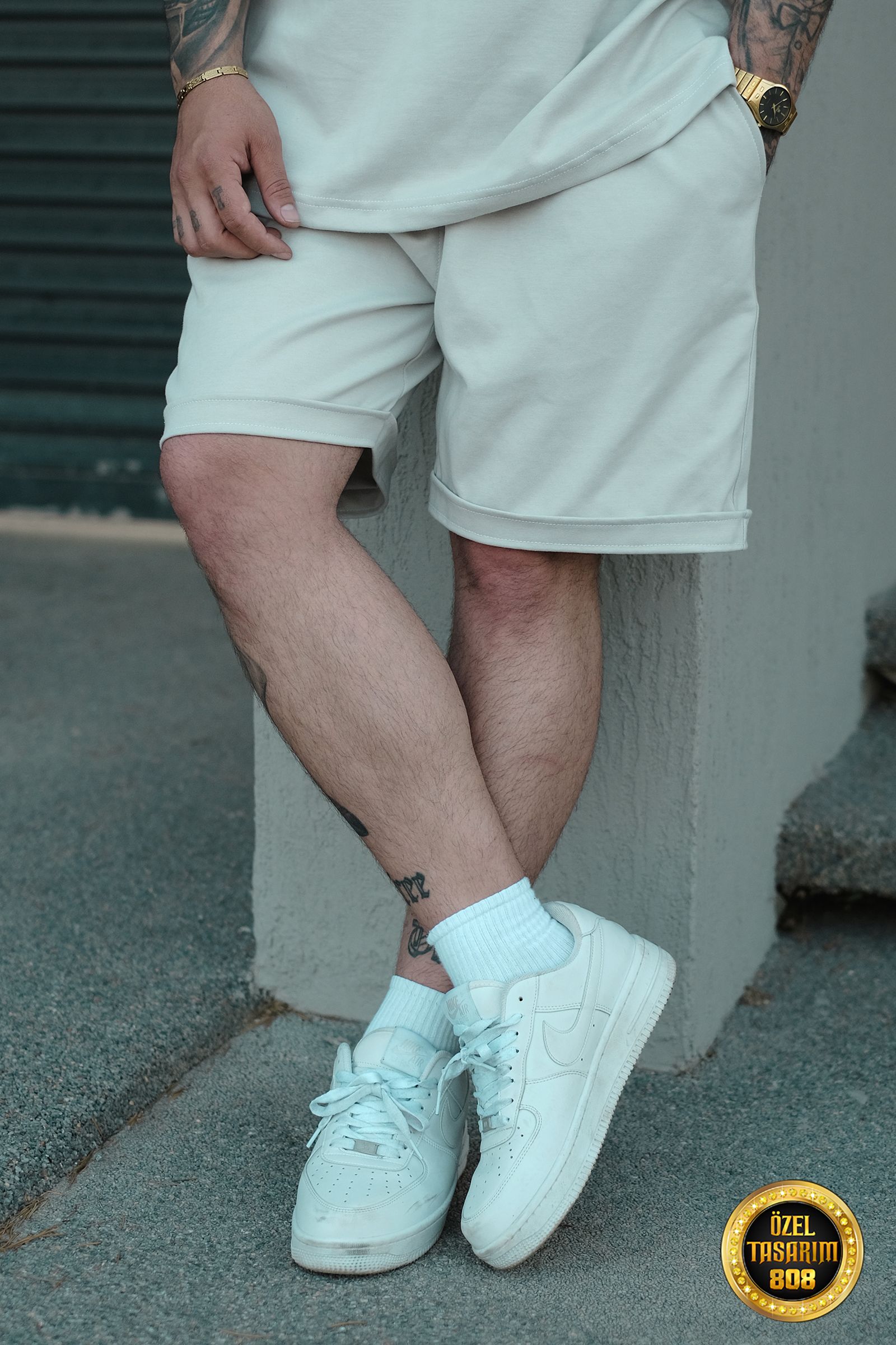 808 Basic Oversize Tok Şort - Açık Gri
